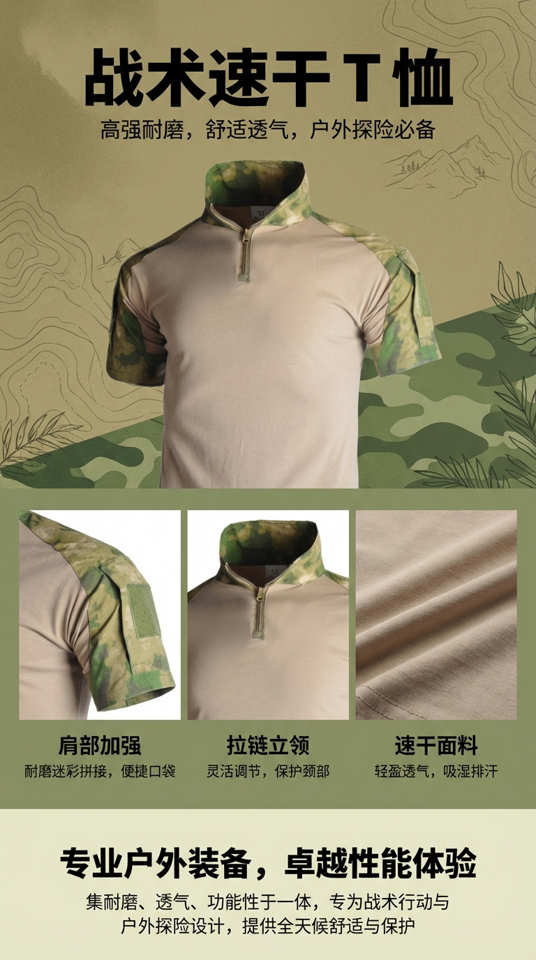 迷彩拼接短袖上衣战术裤军迷服作训服户外军大衣休闲军迷装备详情1