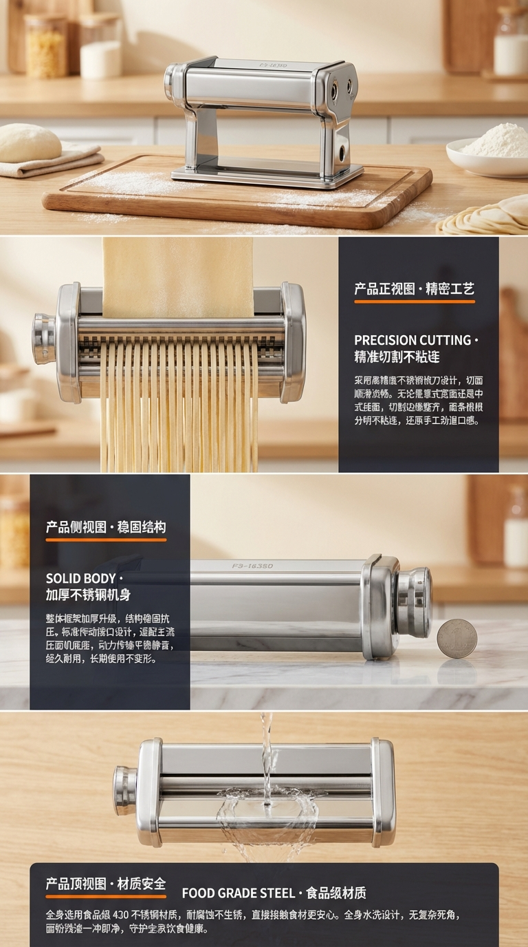 跨境热卖 压面机家用小型面条机手动商用新款 手摇不绣钢压面机源头工厂详情2