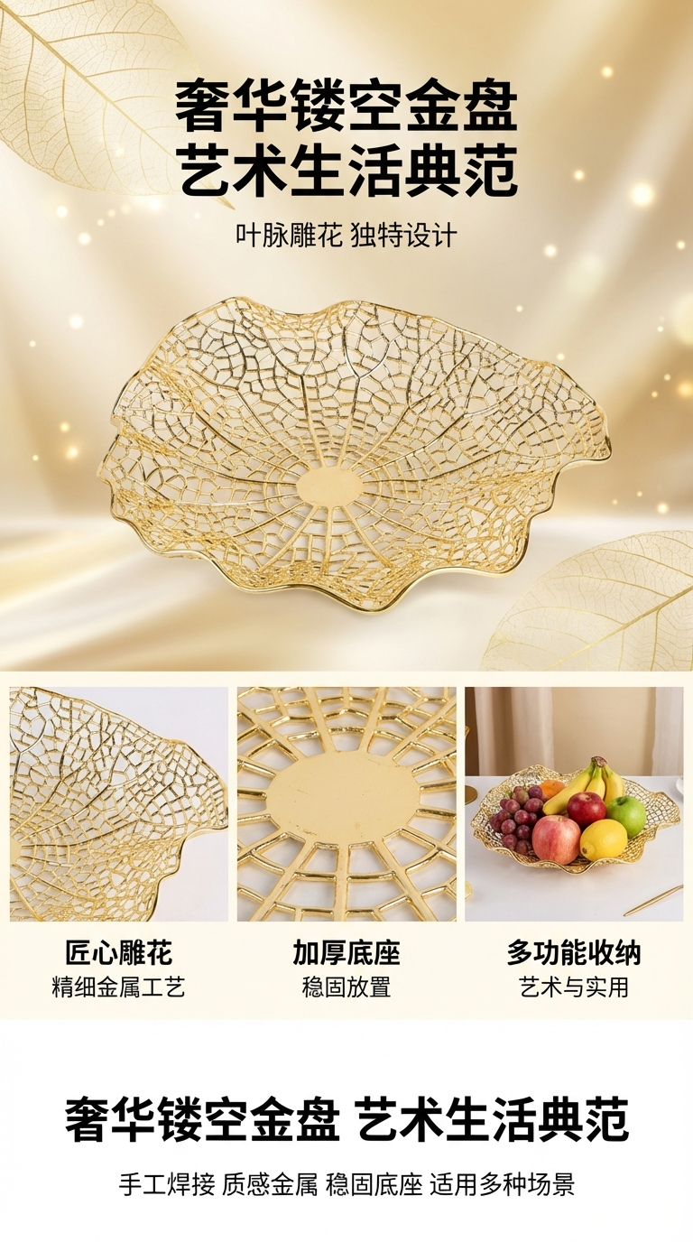 新中式金属镂空果盘桌面摆件样客厅板房茶几餐厅玄关家居软装饰品详情1