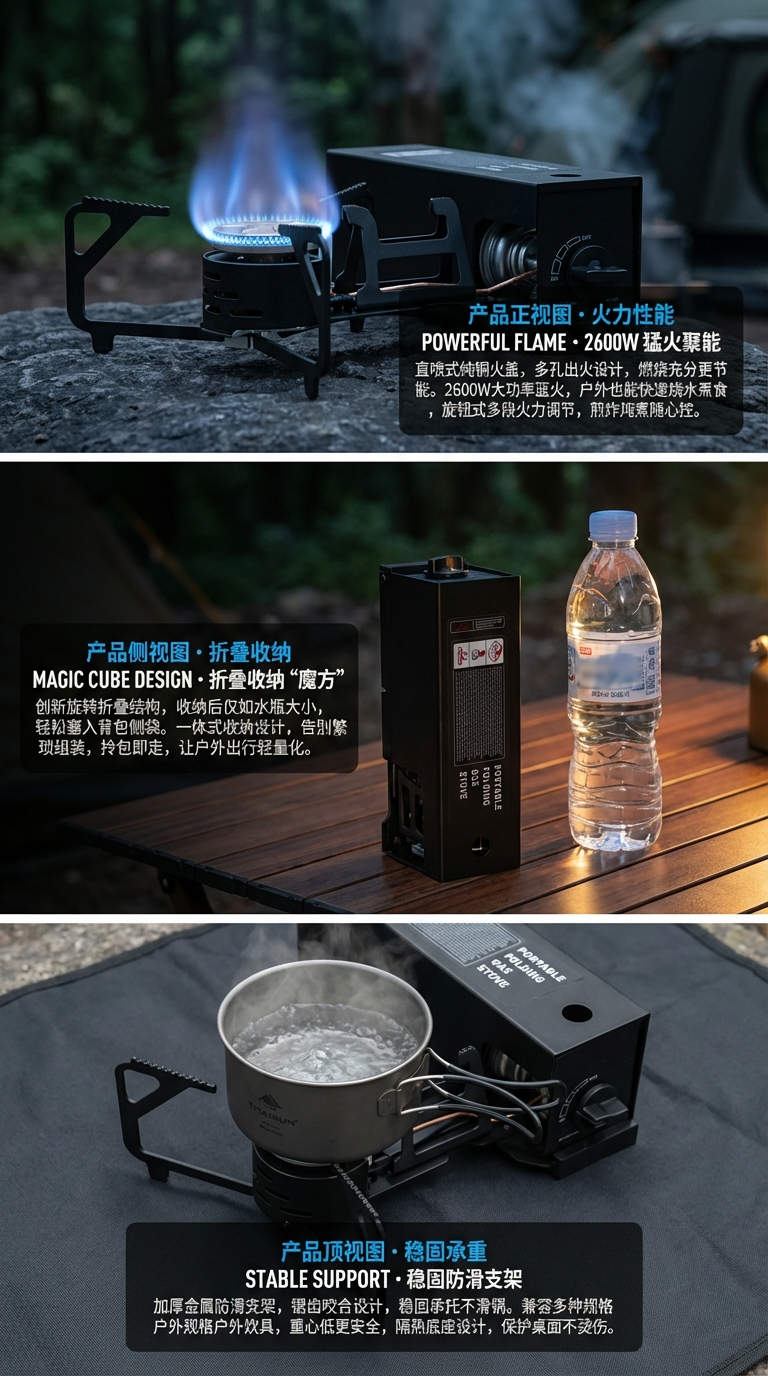 Portable folding gas stove for outdoor camping, mini portable gas stove for camping, all-copper burner cap, original factory pic 2