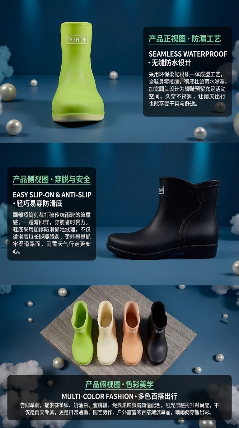 女式雨鞋半高筒时尚透气夏季雨靴防水防滑详情2