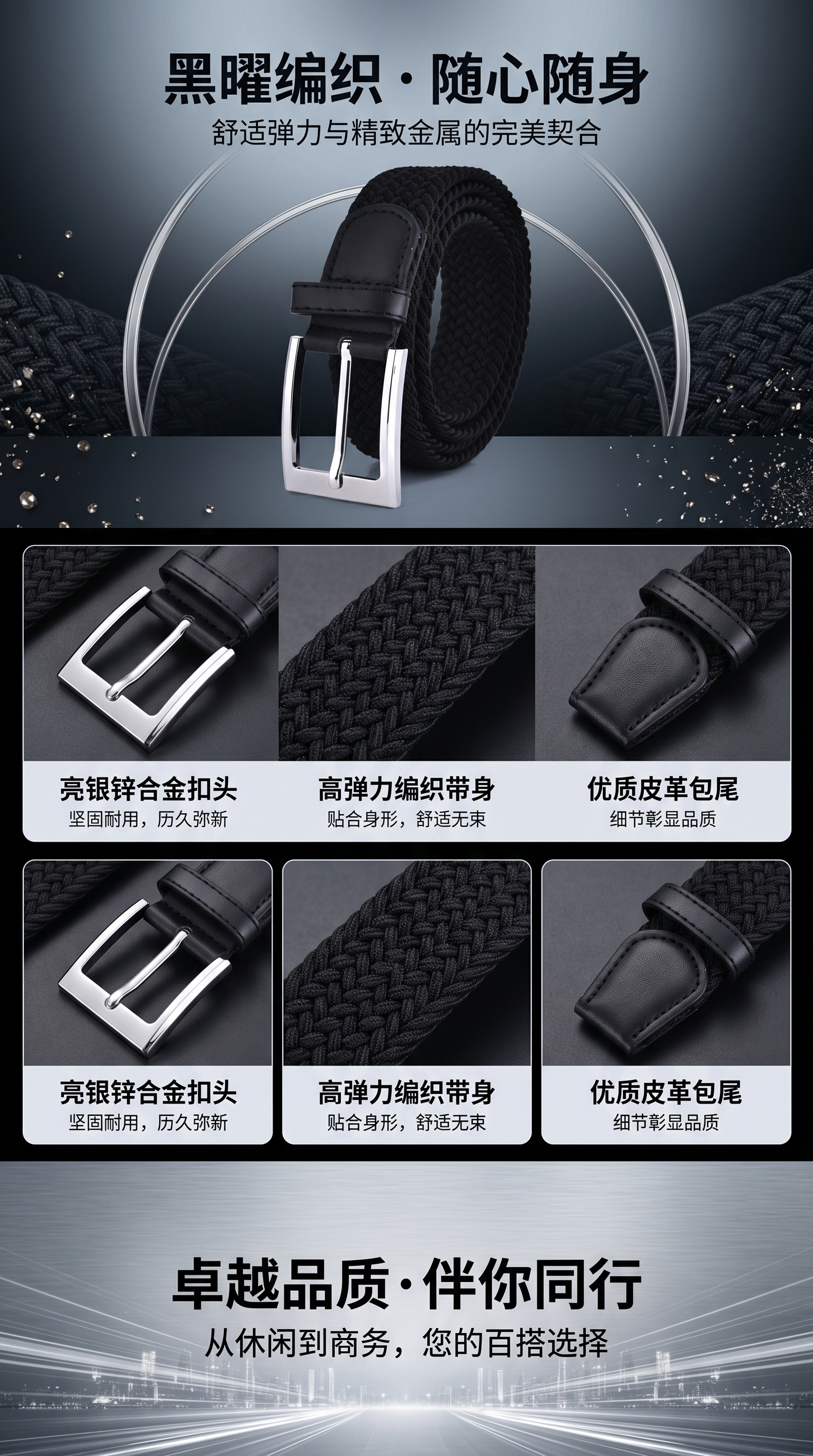 黑色编织皮带主体 男士简约百搭腰带 时尚休闲商务通用详情1