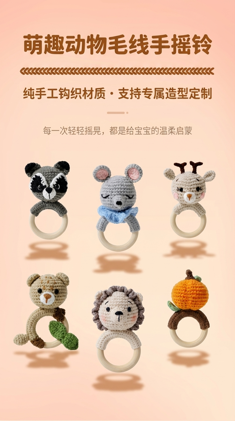摇铃婴儿安抚玩具毛线钩织手工制作新生儿礼物手摇铃详情1