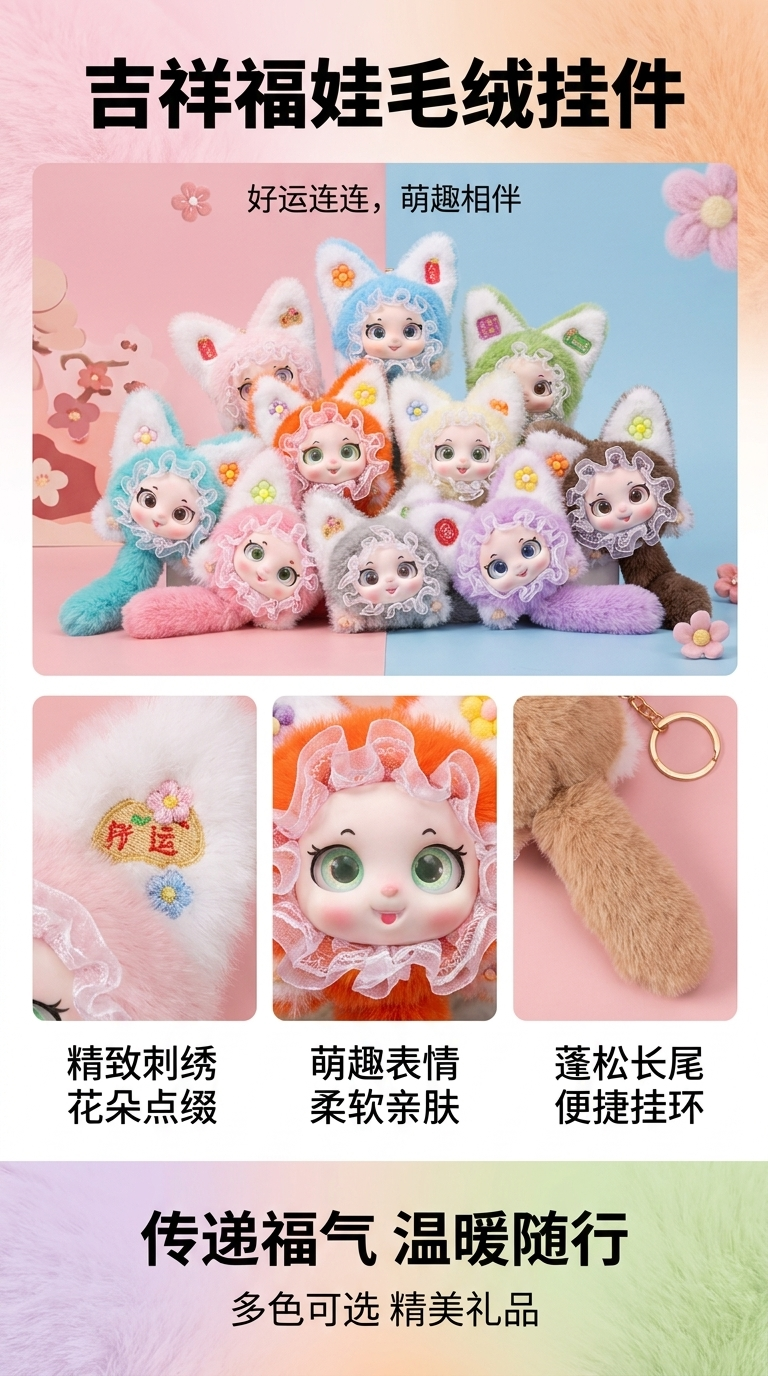 潮玩小公仔搪胶公仔挂饰萌趣玩偶萌物家族毛绒玩具夏日小狐狸挂件详情1