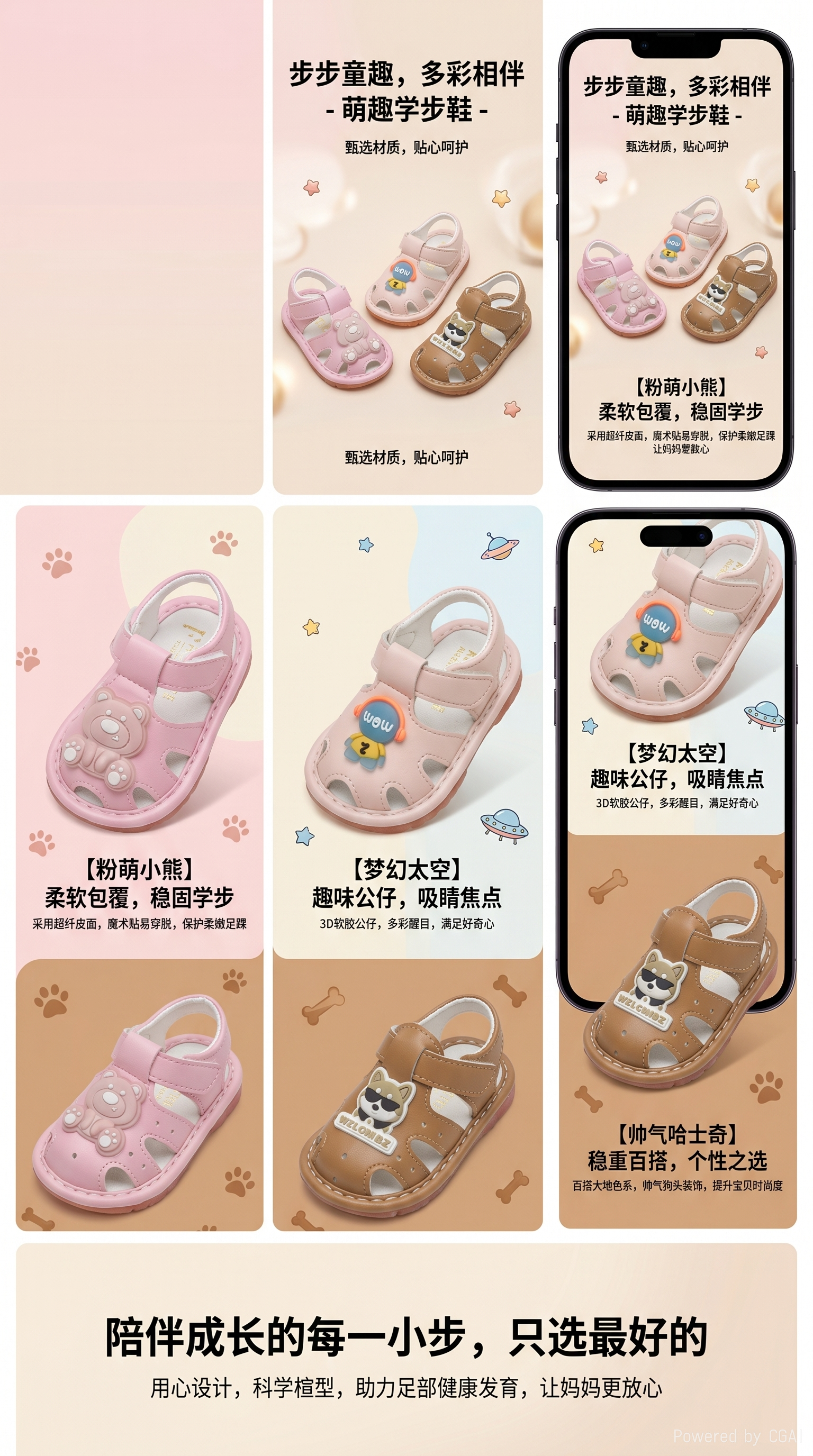 Three-pair children's sandals with little bear cartoon fox pattern baby sandals pic 1