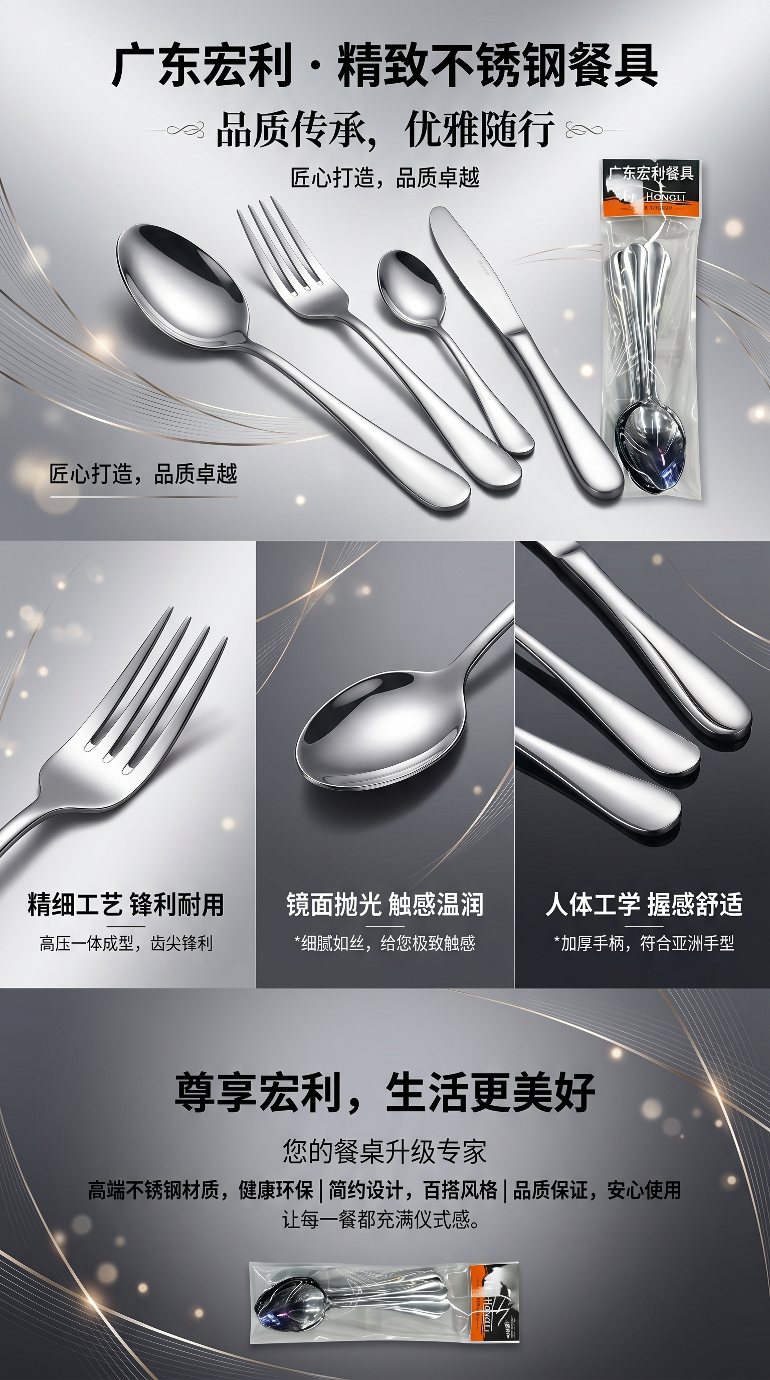 不锈钢西餐刀叉勺套装 牛排刀餐具三件套 进口品质详情1