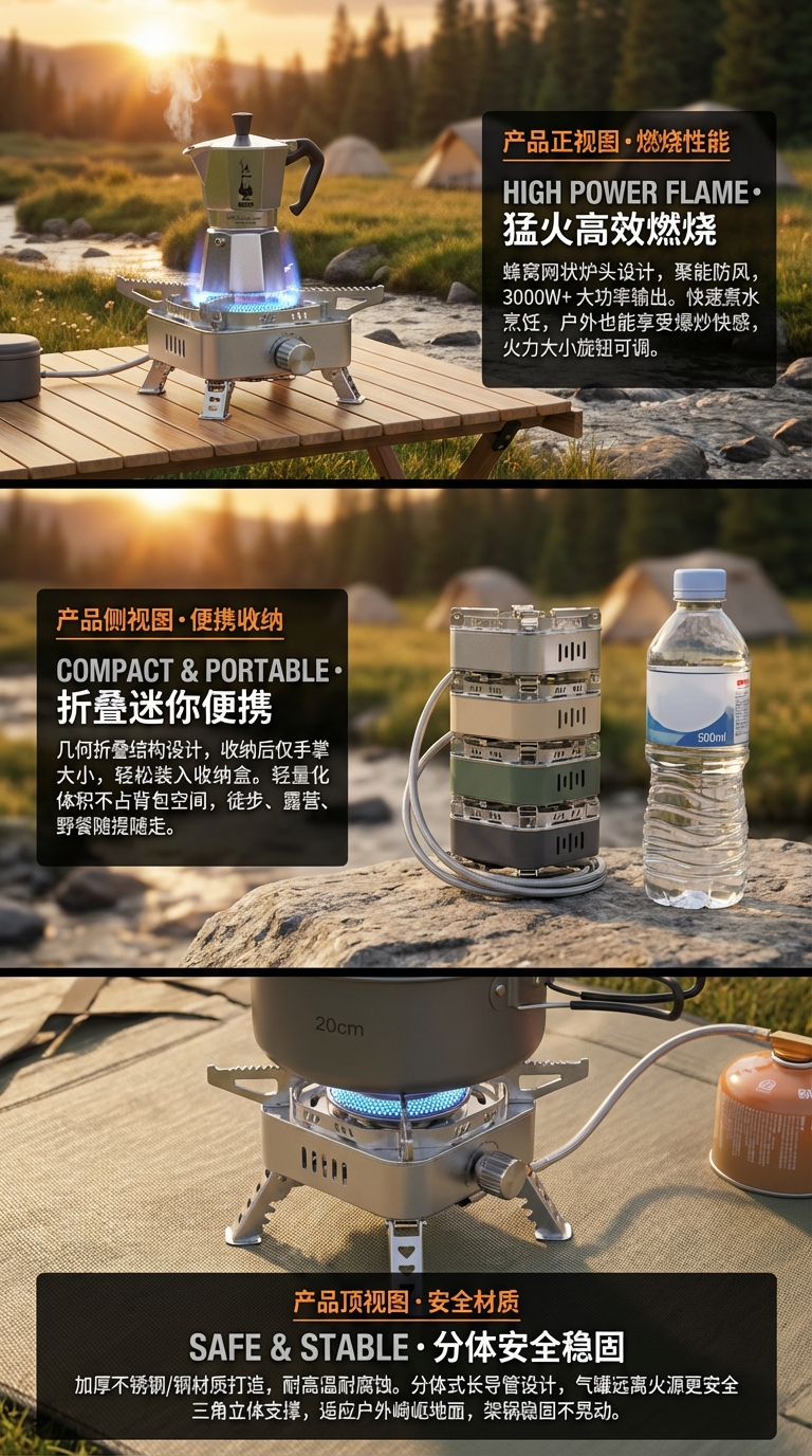 五芯卡式炉户外野营炉具烧水煮茶 炉头便携露营炊具煤气燃气灶绿色详情2