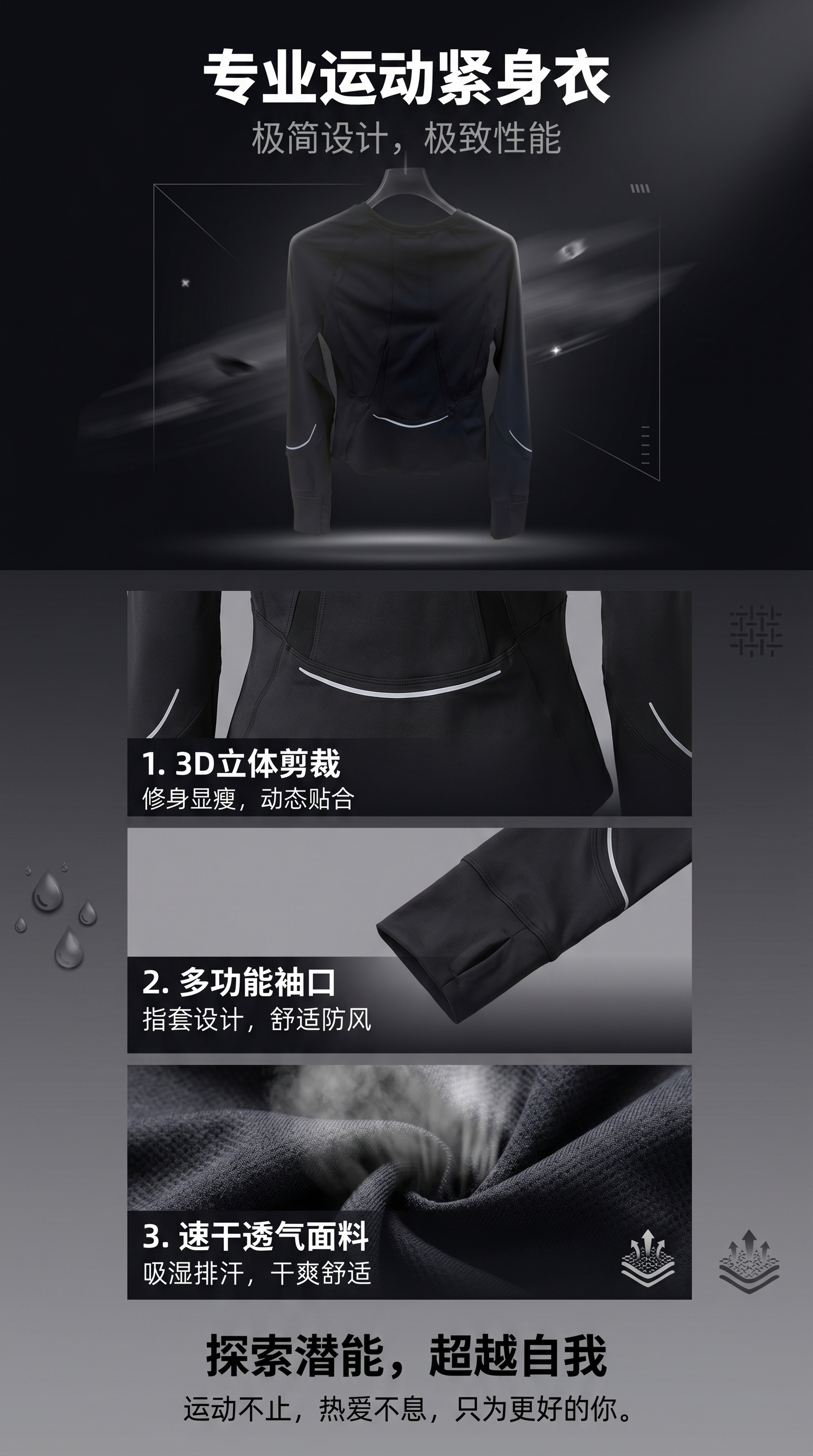 黑色长袖运动上衣修身透气速干女士加厚保暖型详情1
