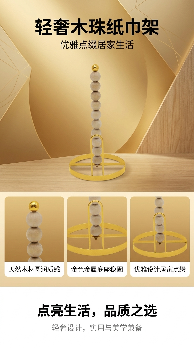 木质珠子金属底座装饰摆件简约艺术摆件家居装饰品详情1