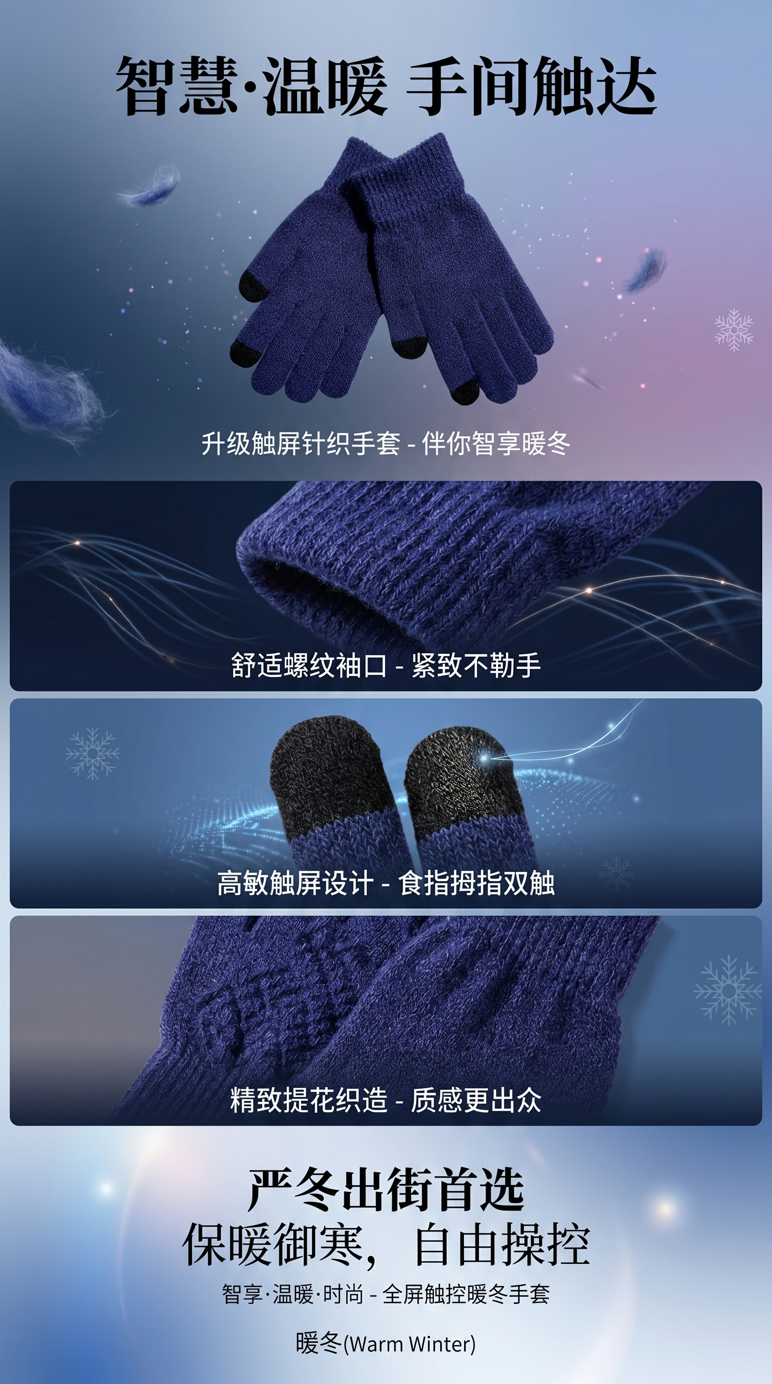 Dark blue knitted gloves, warm and anti-slip children's gloves, suitable for autumn and winter pic 1