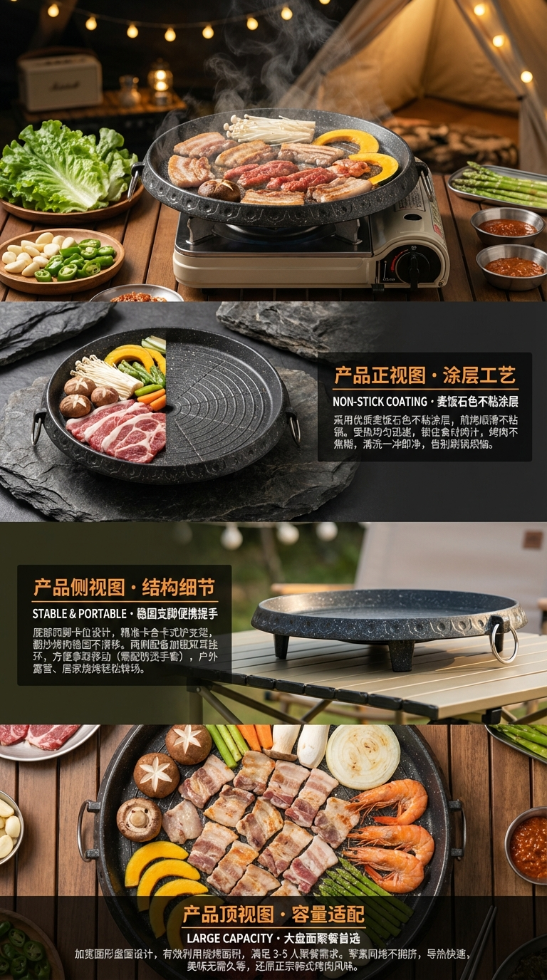 韩式烤肉盘铝制烤盘烤肉盘不粘圆形烤户外无烟烤盘 LF一041详情2
