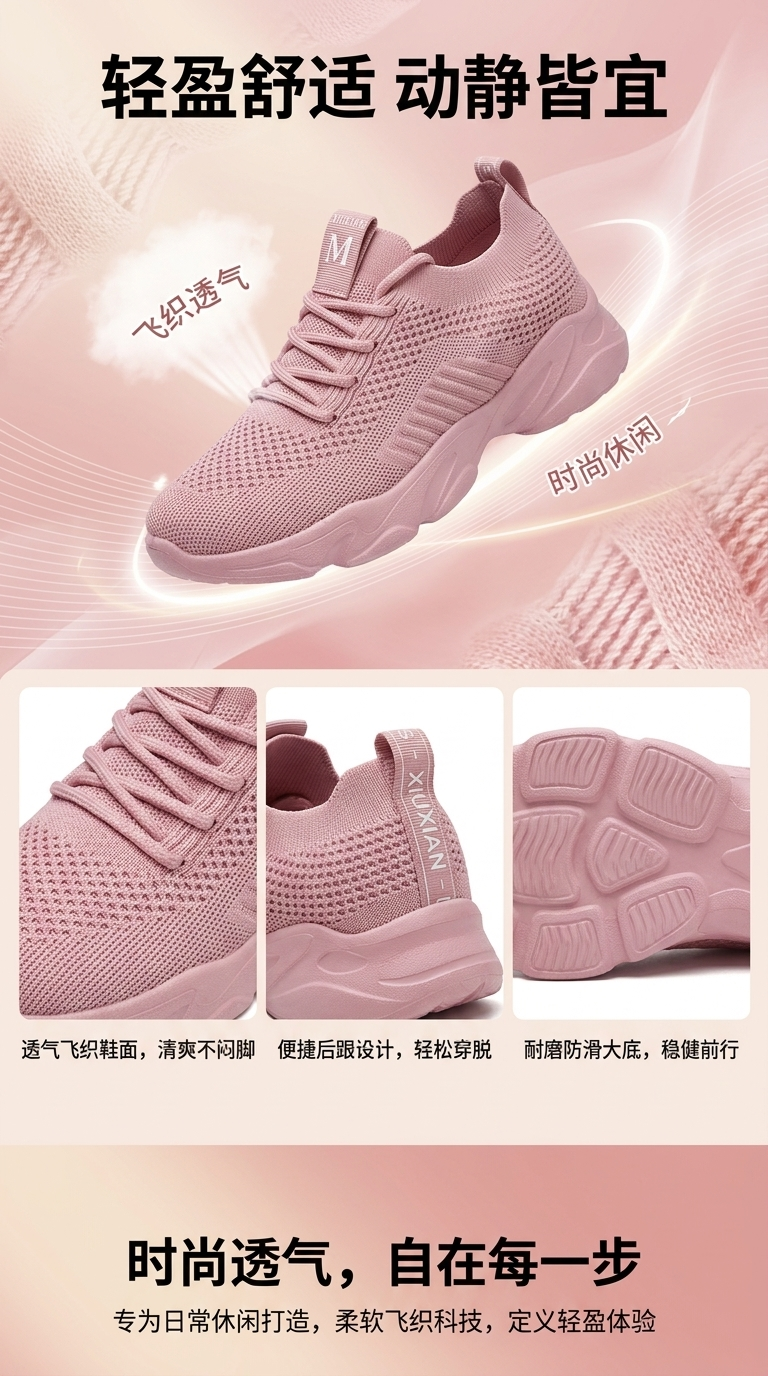 粉色运动鞋女款透气舒适轻便休闲鞋详情1