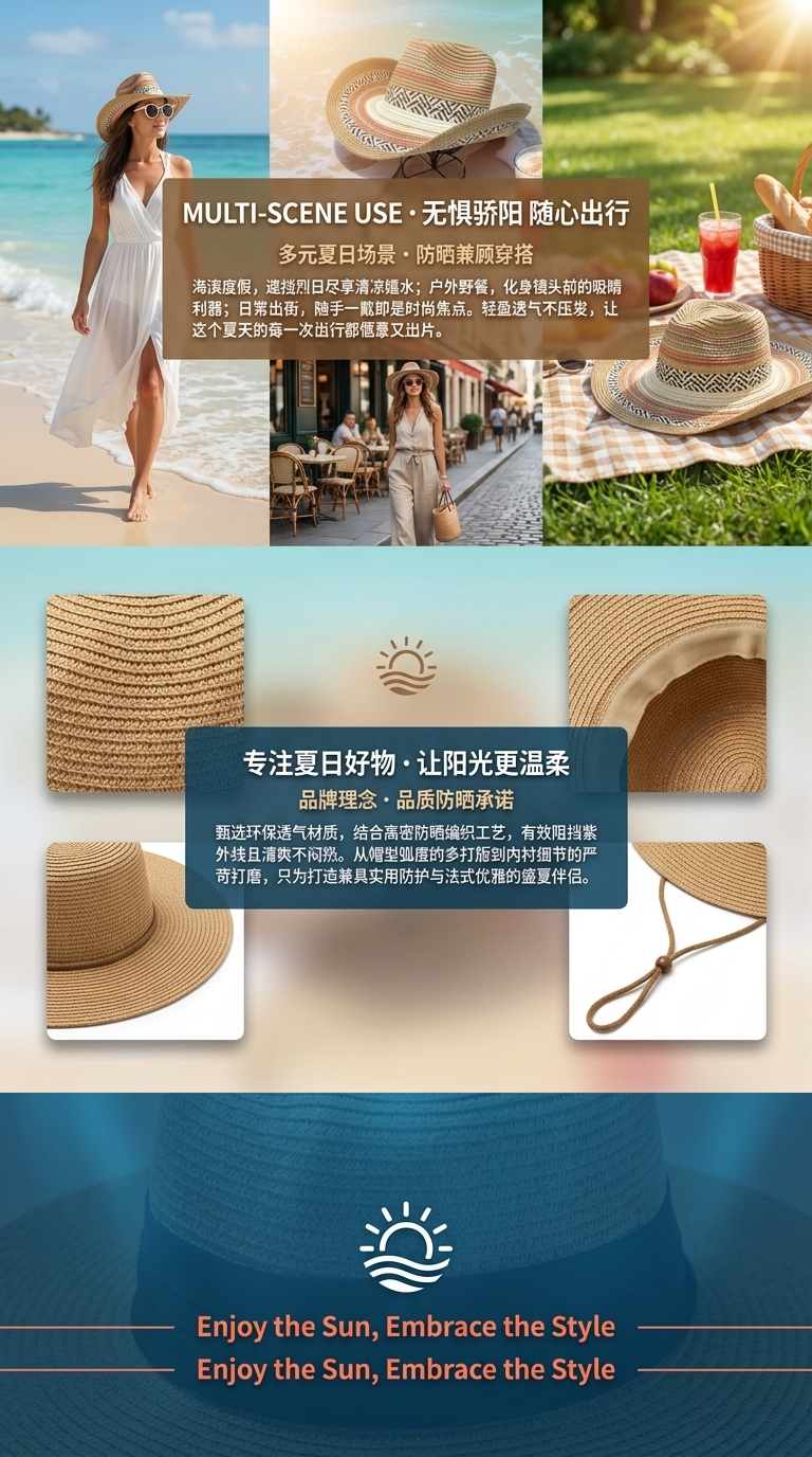 Men's and women's spring and summer straw hats, colorful woven denim straw hats, jazz hats, beach hats, sun protection and shade hats, seaside vacation, outdoor travel, outdoor leisure sports pic 3
