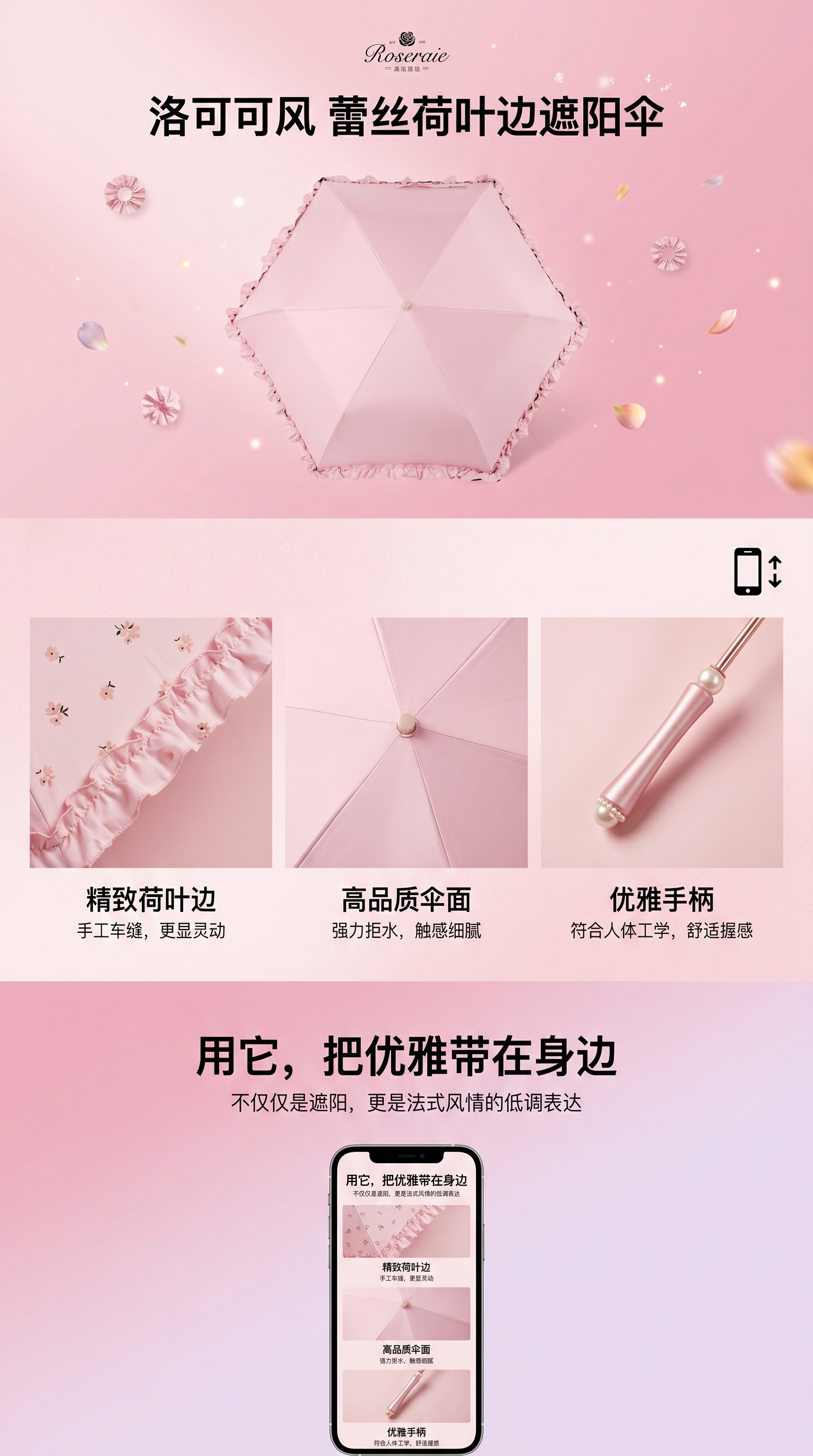 粉色蕾丝边伞形灯罩 北欧风客厅吊灯配件适配E27灯座详情1