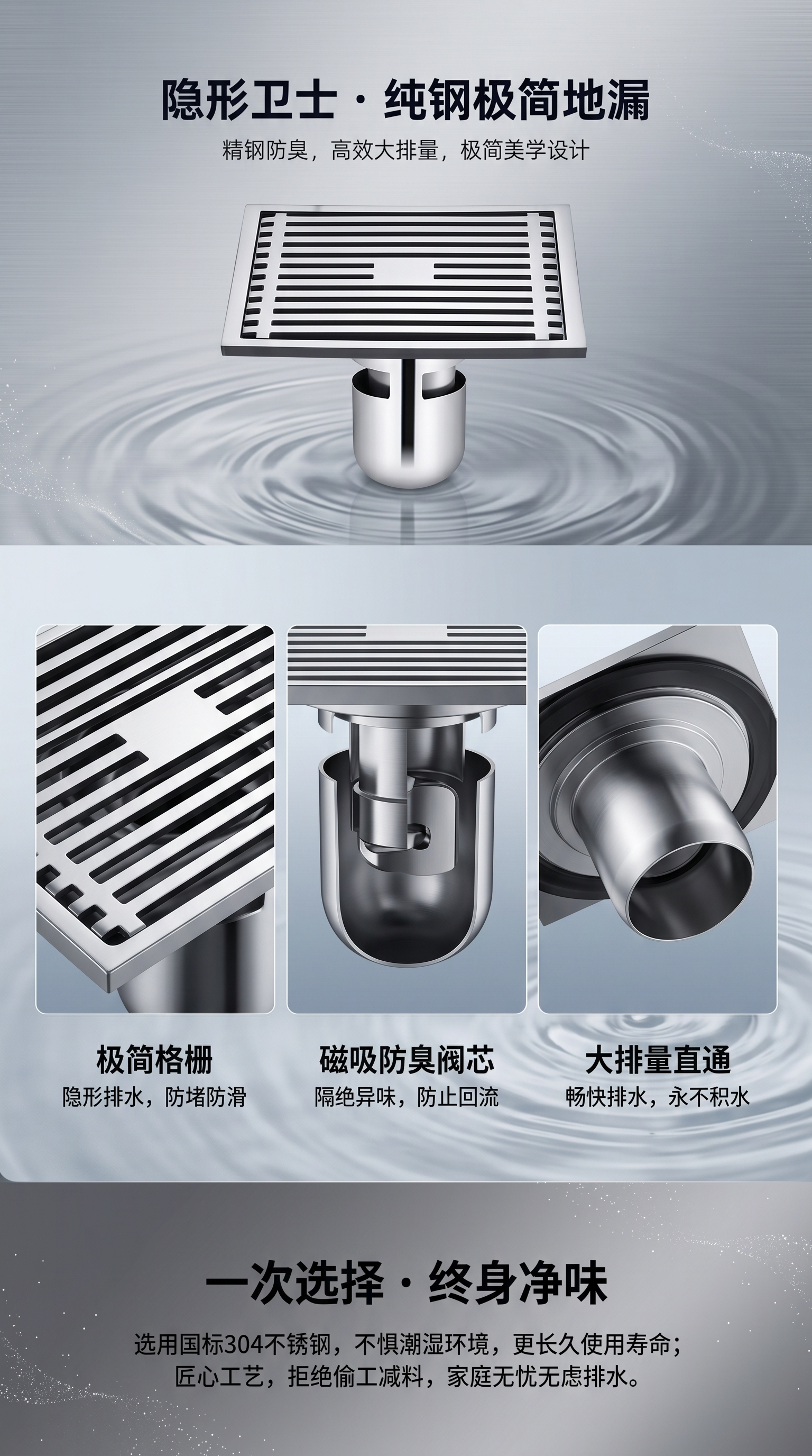 金属材质排水格栅防滑耐用厨房卫生间地漏网详情1