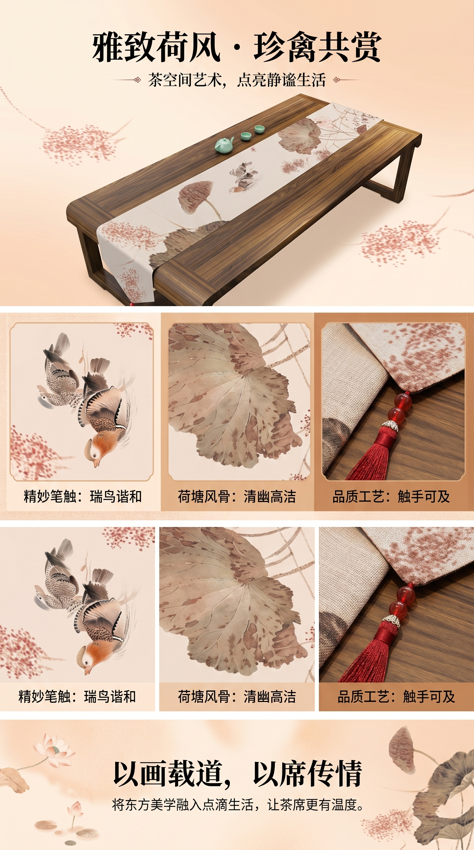 中式风格桌旗 加厚棉麻材质 餐桌茶几装饰布艺详情1