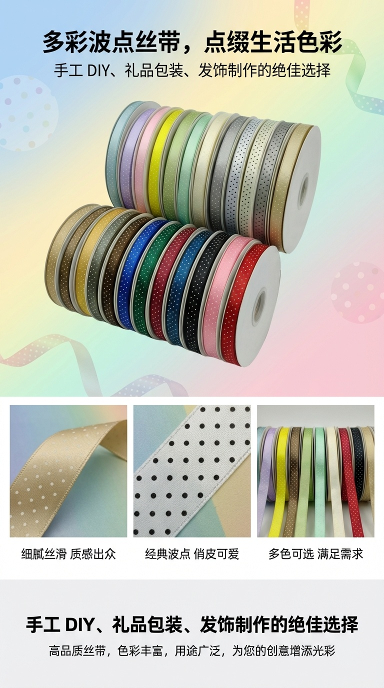 诚信制带掌柜力荐8分单面涤纶印小点多色织带100码详情1