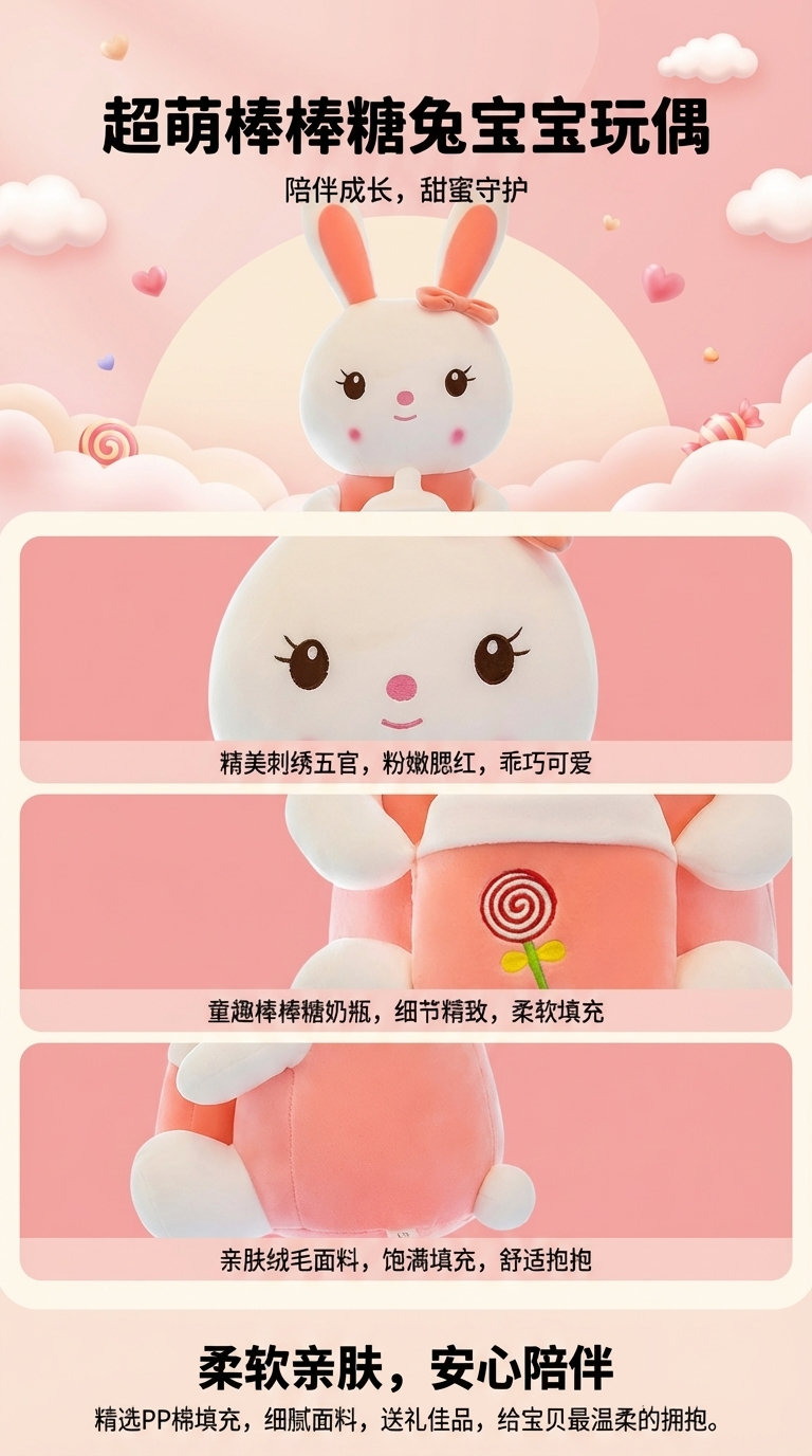 跨境新款小白兔子公仔抱枕毛绒玩具布娃娃玩偶送儿童女生礼物批发详情1