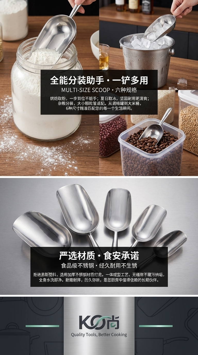 厂家直供12-85oz多功能铝合金超市厨房米铲牛排铲冰铲面粉铲批发金属勺子家用大容量不锈钢汤勺厨房餐具料理勺详情3