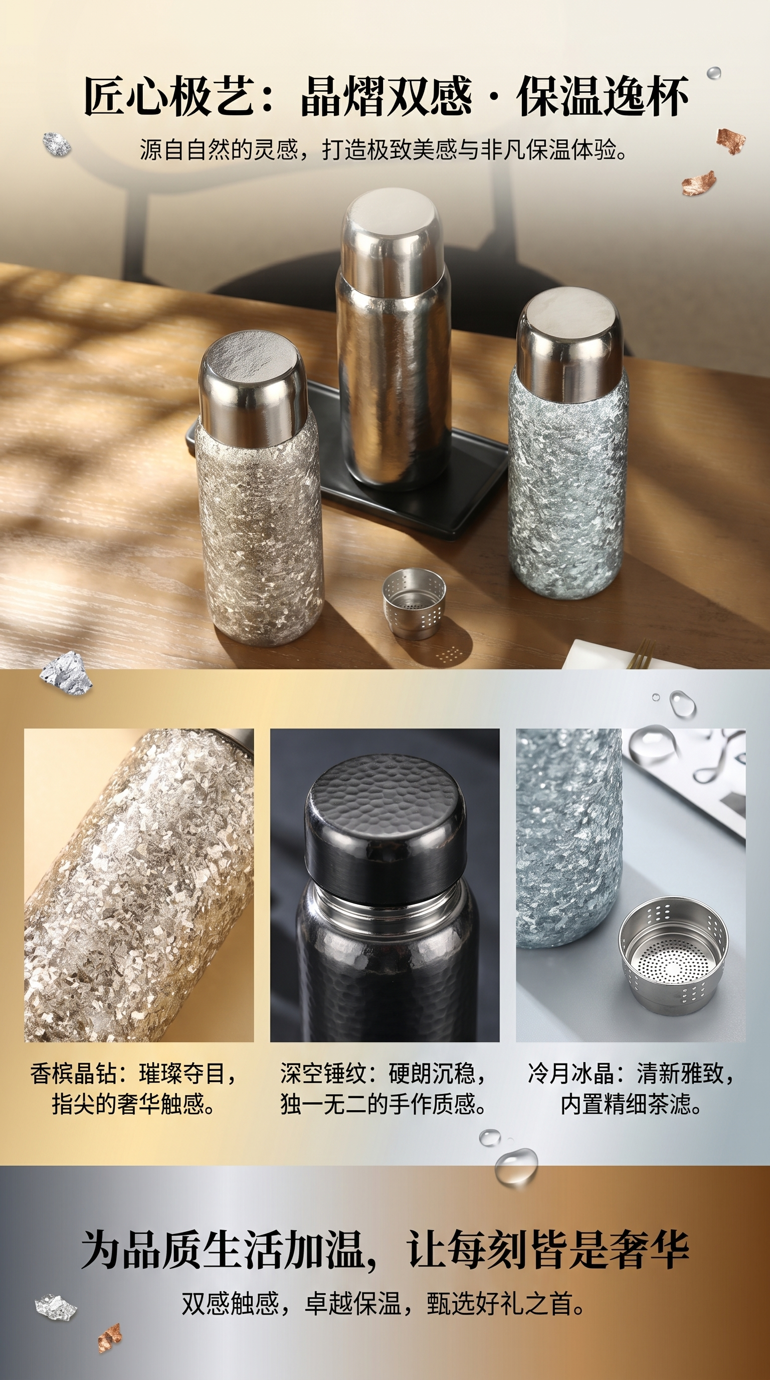 Metallic texture cocktail shaker, professional cocktail tool, household mixing cup, stainless steel wine ware pic 1
