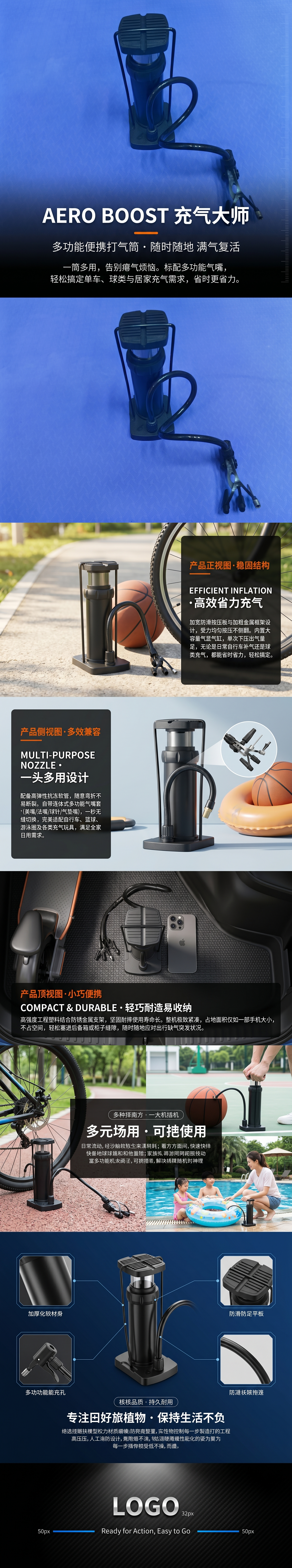 黑色打气筒主体便携式车载充气泵耐用防锈详情1