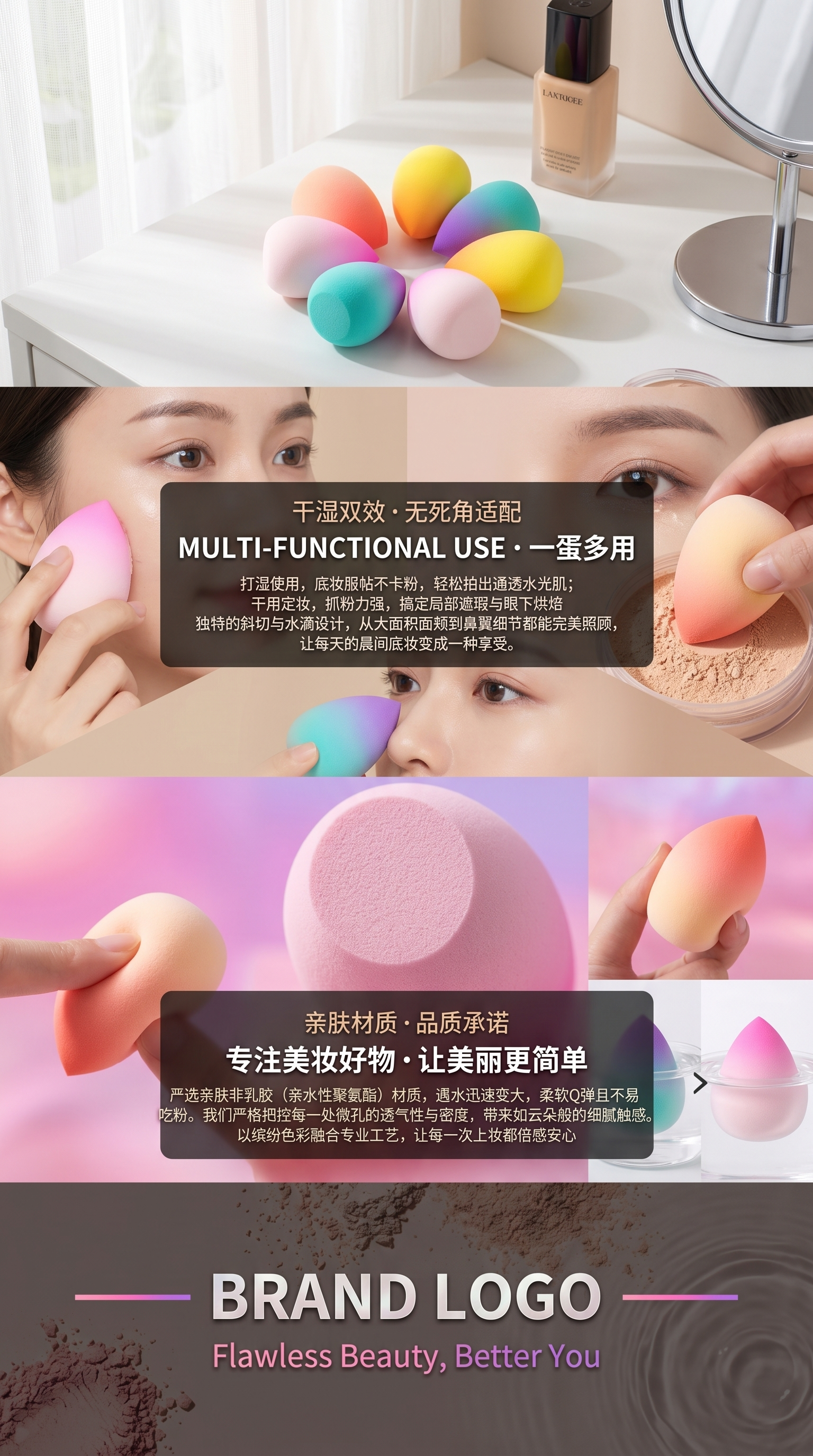 Colorful gradient beauty egg, a smooth makeup application tool, a multi-color beauty makeup tool pic 3