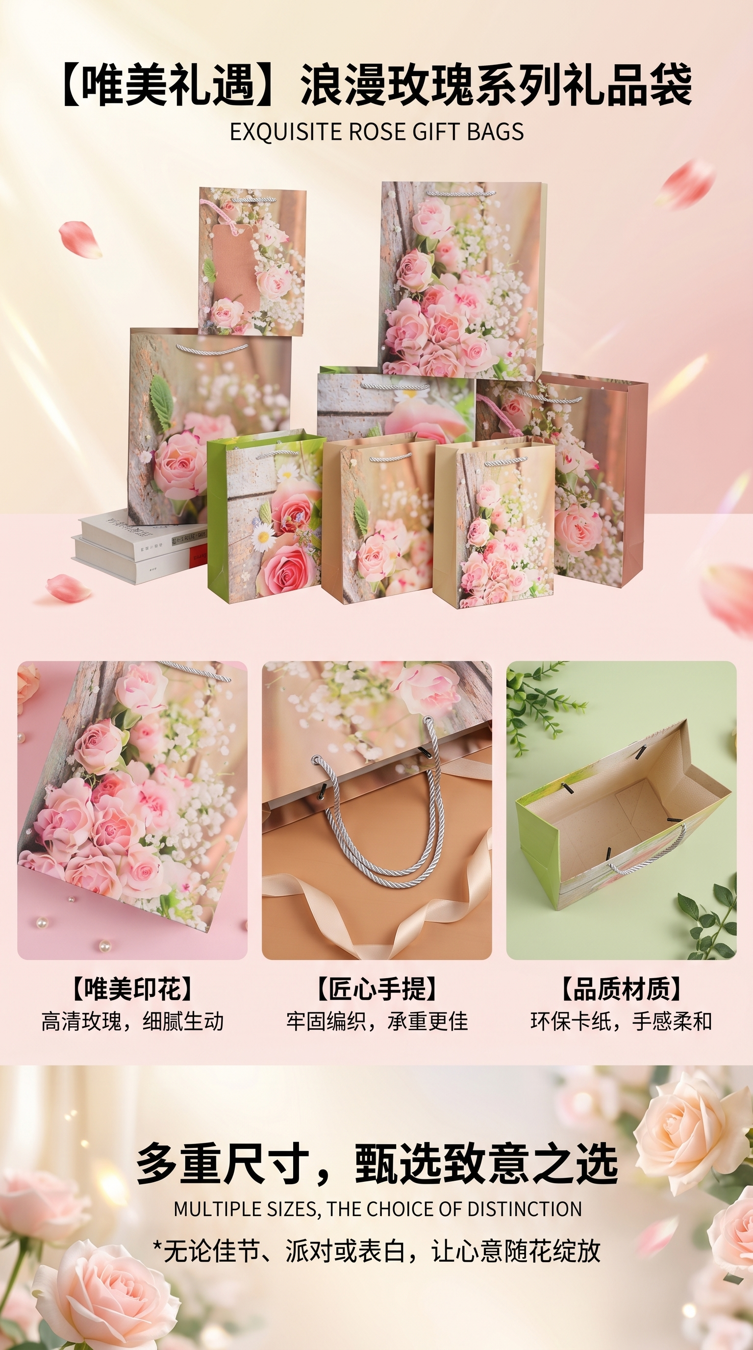 花卉图案礼品袋送礼包装袋可重复使用便携收纳袋详情1