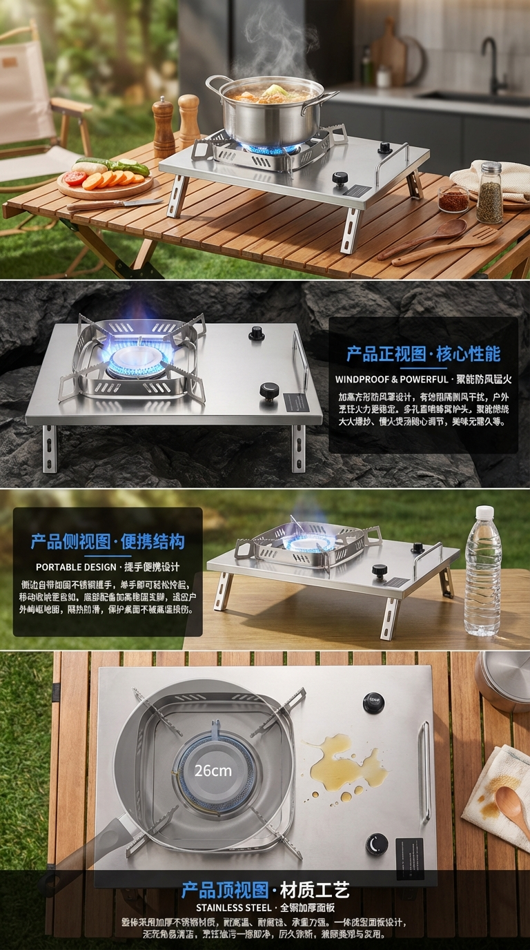 仅供出口 新款煤气灶 可翻盖双灶燃气灶 厨具煤气灶单灶猛火家用详情2