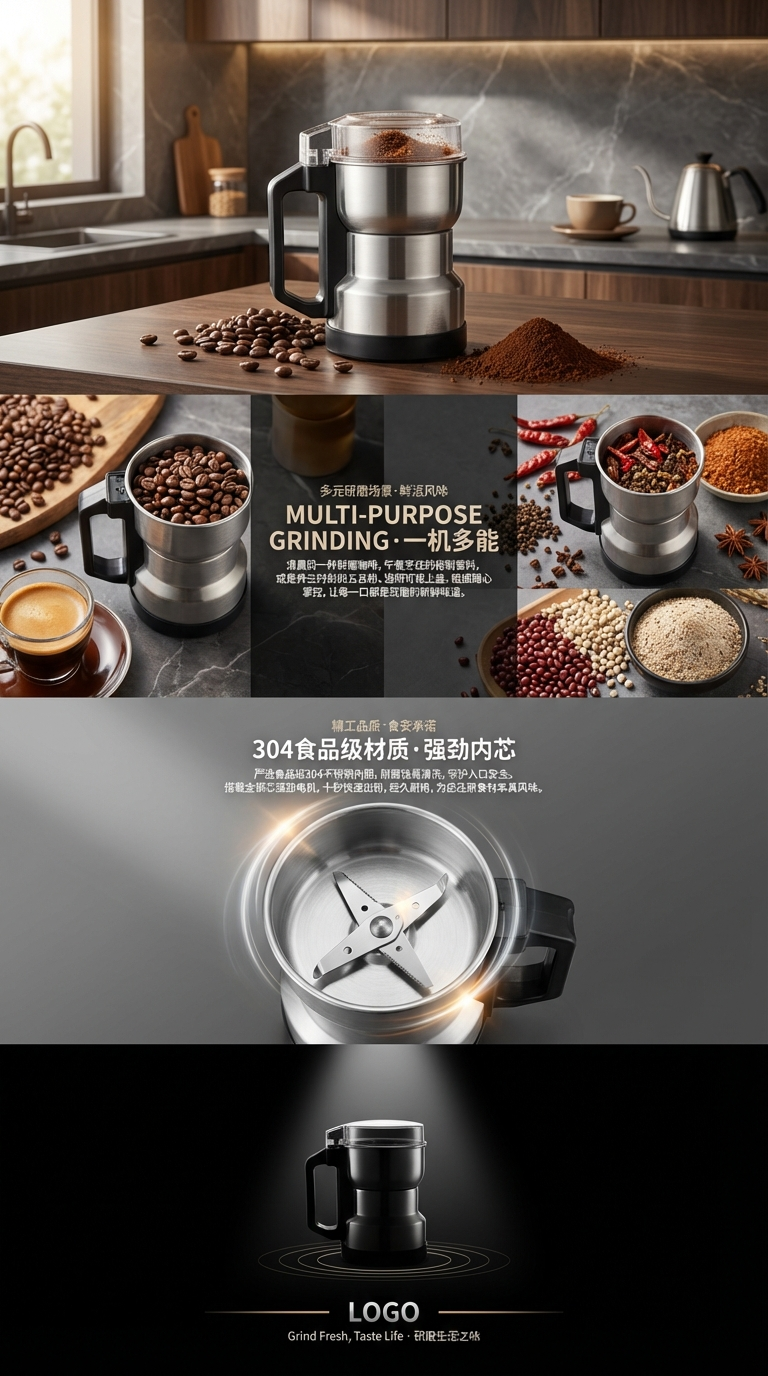 Stainless steel household electric medicinal material grinding, coffee small grinding machine, dry mill, powder grinding and cell wall breaking machine pic 3