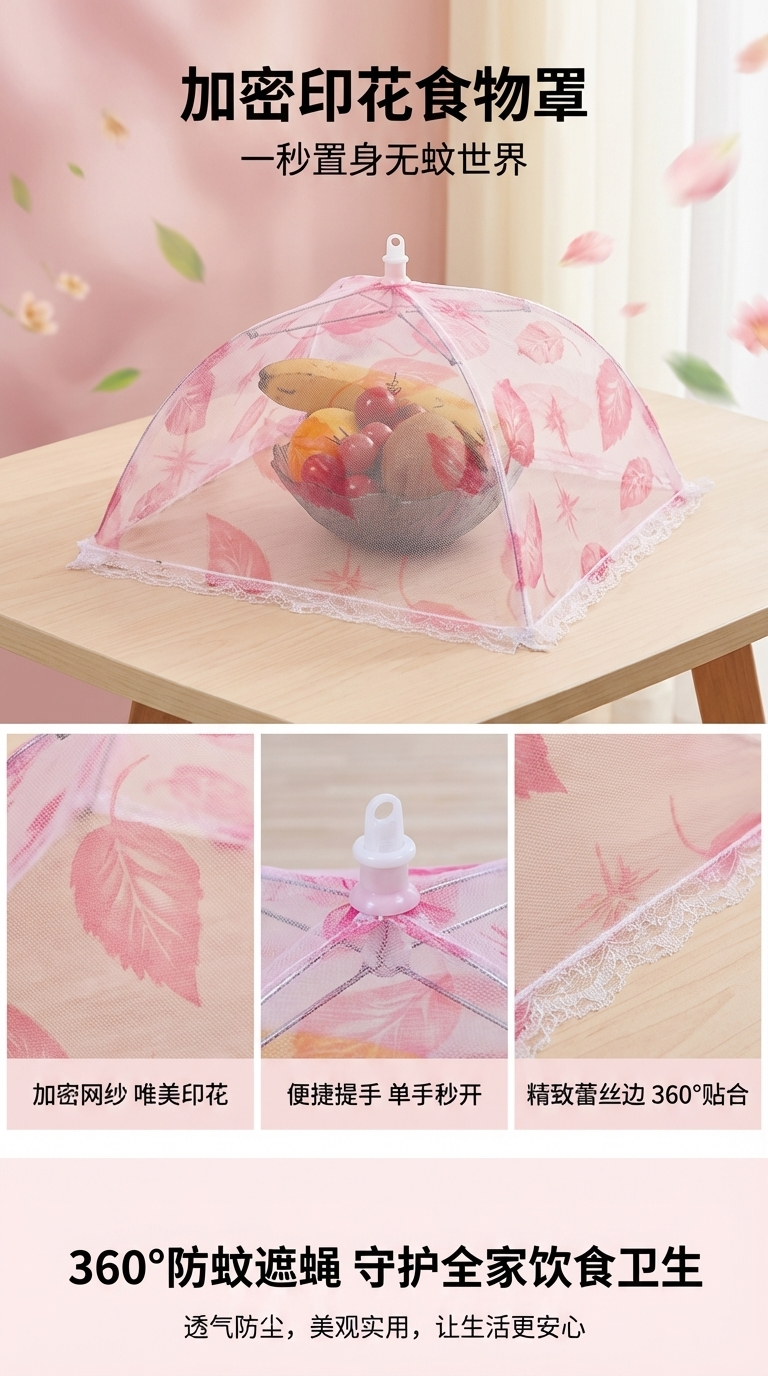 饭菜罩蕾丝折叠餐桌罩防尘防苍蝇食物罩厨房小工具印花布菜罩162747962详情1