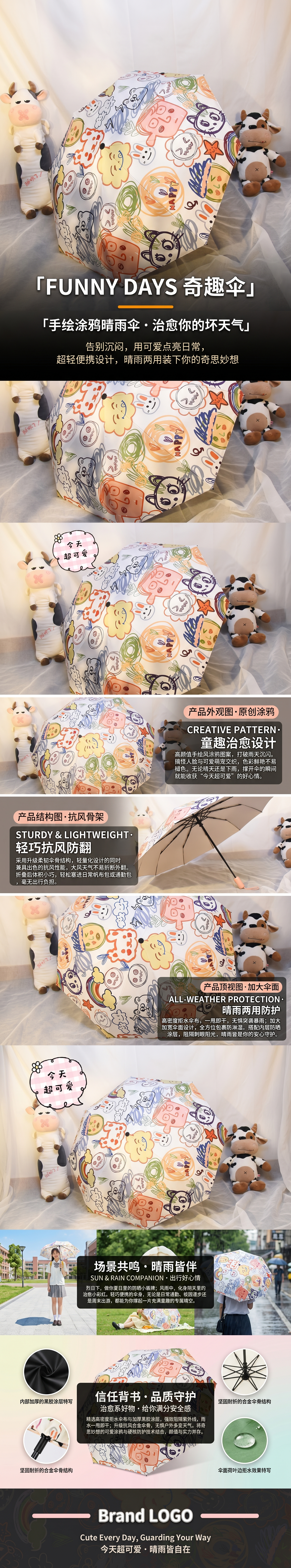 Cartoon-patterned all-weather umbrella, waterproof, sun-proof, lightweight folding umbrella pic 1
