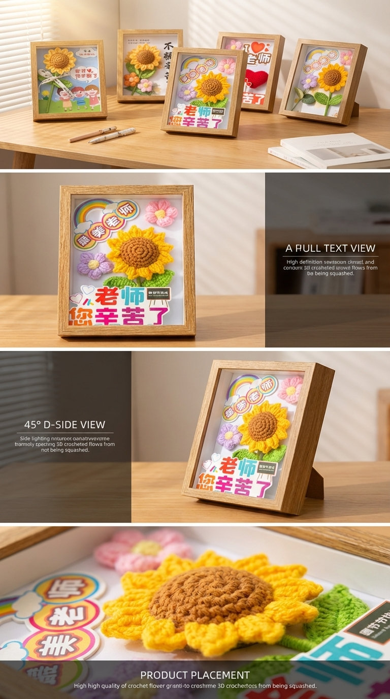 教师节礼物创意高级感伴手礼手工毛线针织向日葵小花束相框摆件详情2