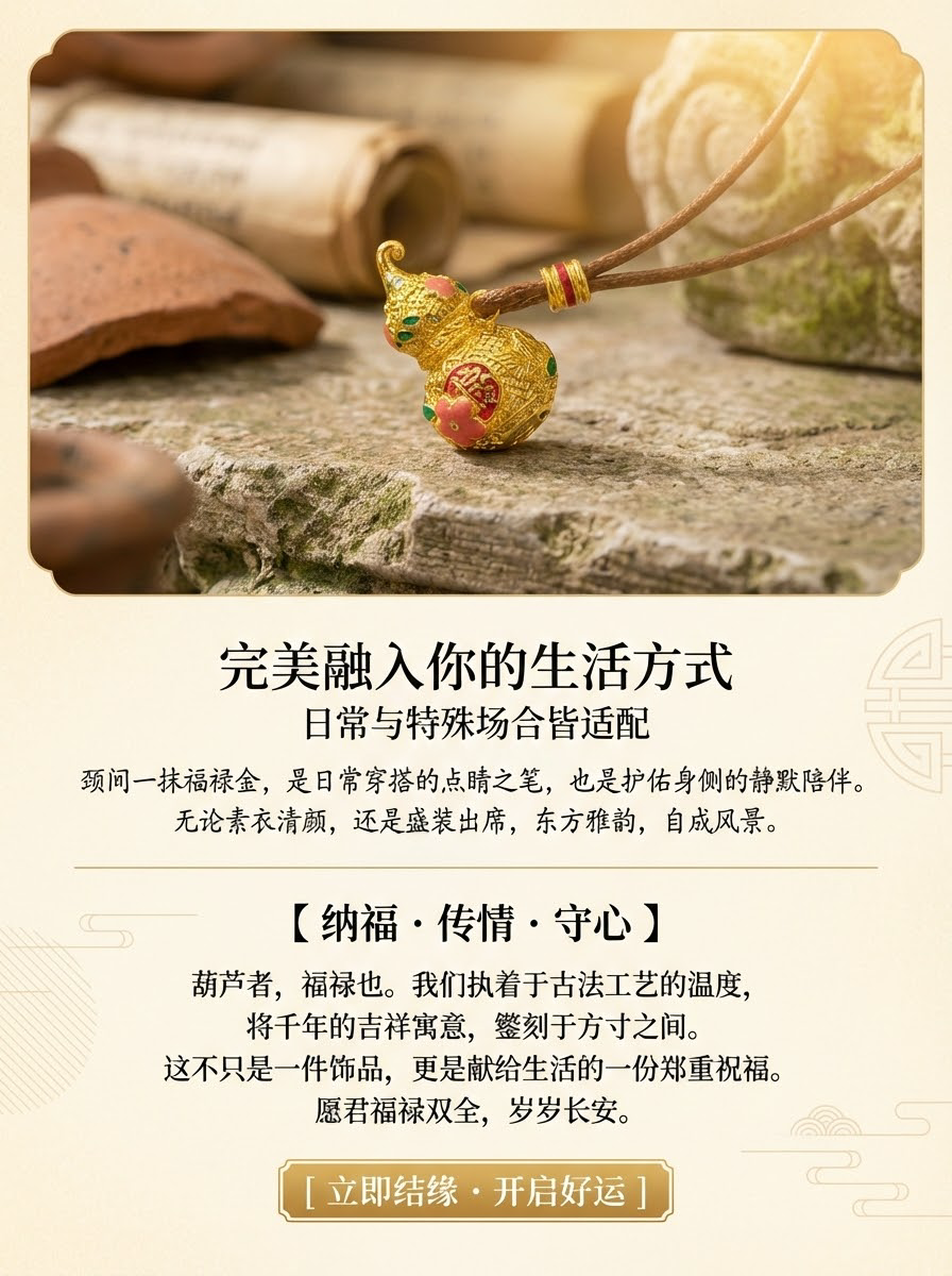 Golden gourd pendant necklace, 999 gold wrapped in silver, hand-carved enamel color lanyard, fashionable and simple, versatile accessory pic 4