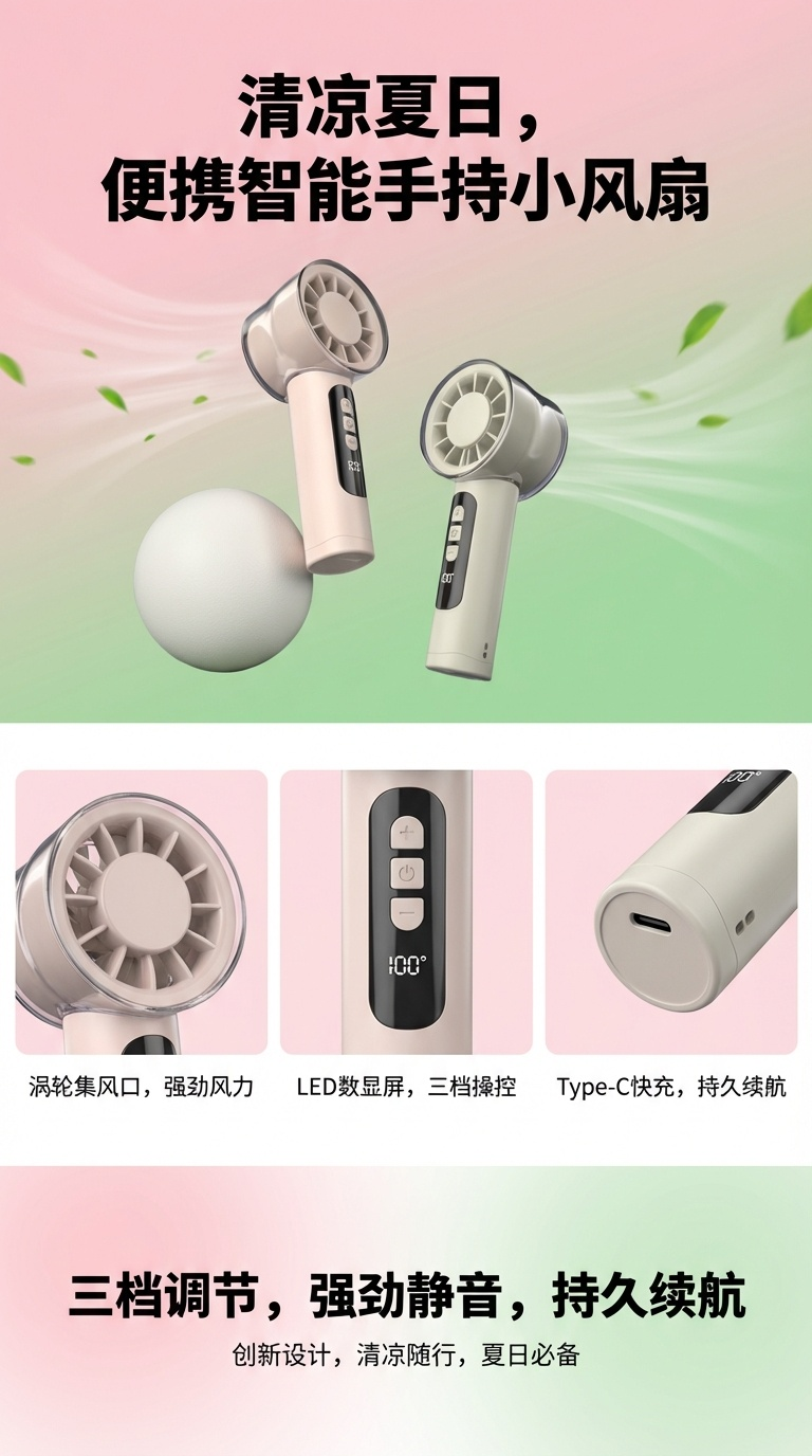 睿旺科技锂电池风扇便携式迷你手持扇冷风扇手持风扇DM-80绿色款详情1