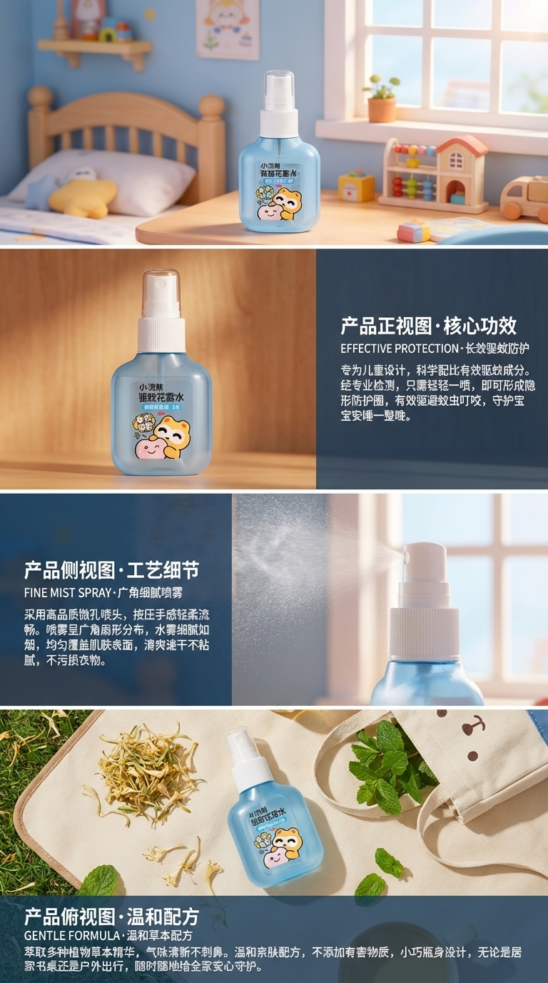 儿童户外驱蓝色驱蚊花露水喷雾瓶小浣熊驱蚊液详情2