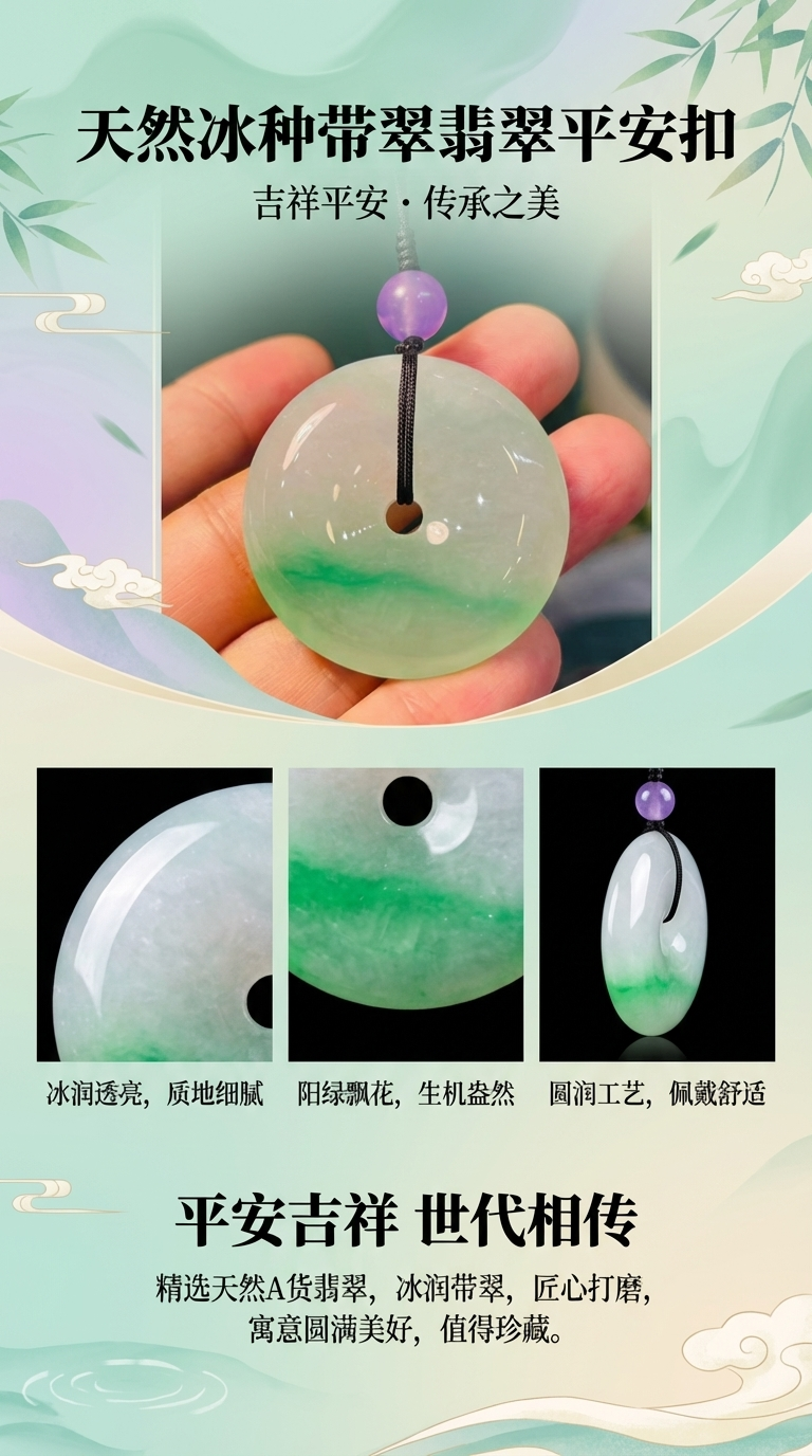翡翠平安扣玉镯水晶工艺玉珠平安扣翡翠玉器工艺品项链详情1
