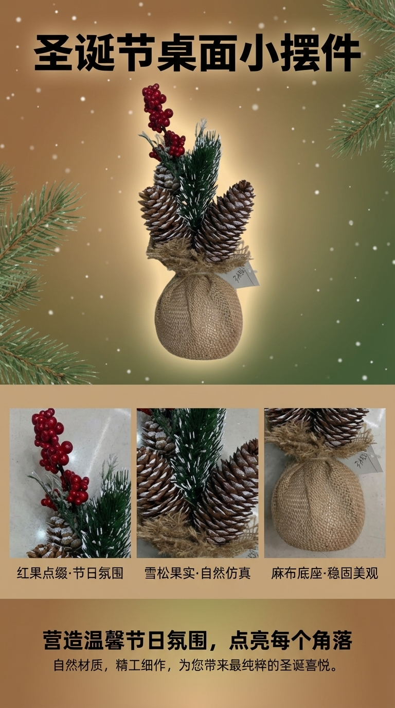 索特圣诞装饰松果花束电动圣诞老人圣诞用品圣诞花环礼盒装圣诞节装饰挂件圣诞树摆件装饰仿真树详情1