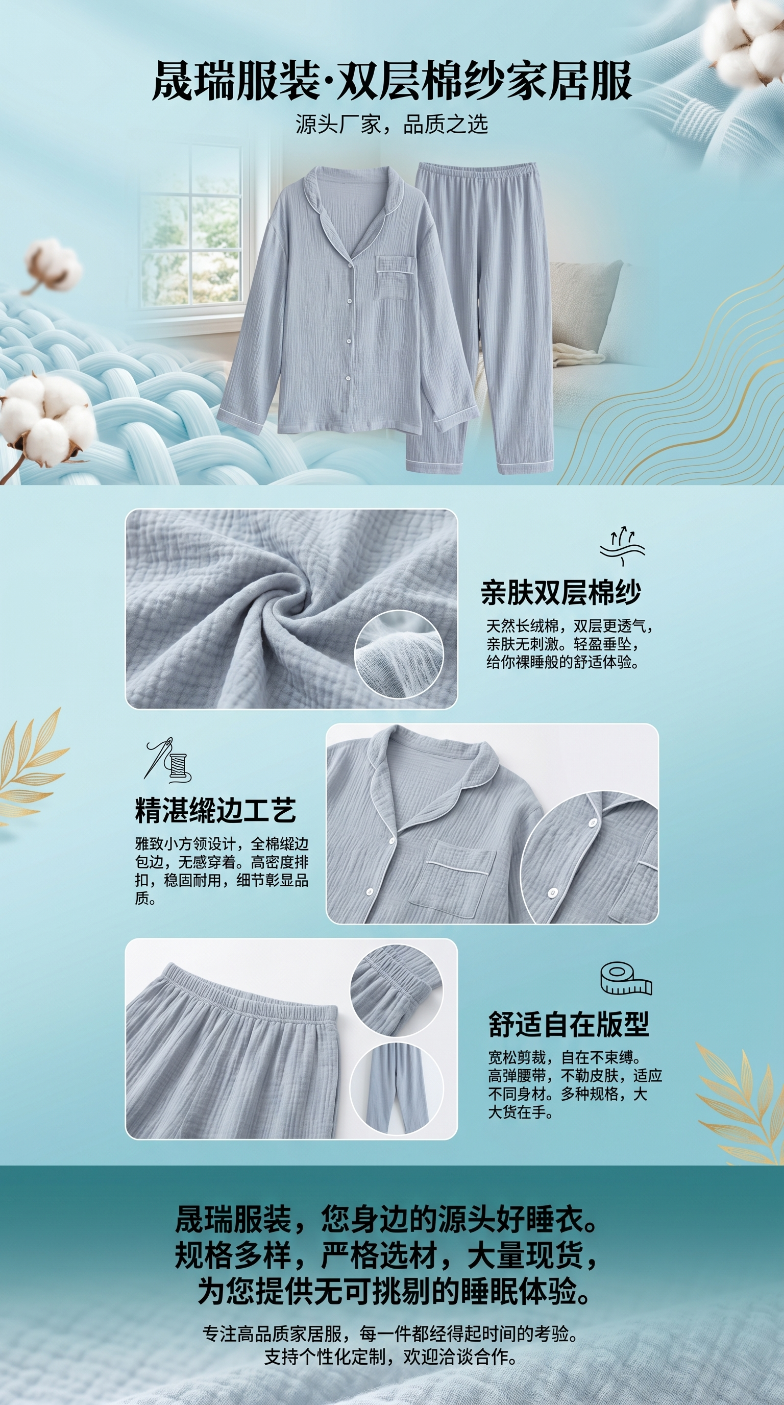 男士棉感速干夏款浅蓝色短袖家居服睡衣轻奢潮牌详情1
