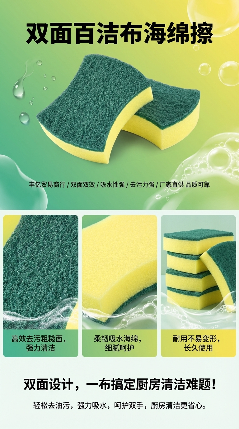 双面百洁布海绵擦洗碗棉素棉海绵百洁布魔力擦厨房双面清洁刷刷碗刷锅神器一包10片详情1