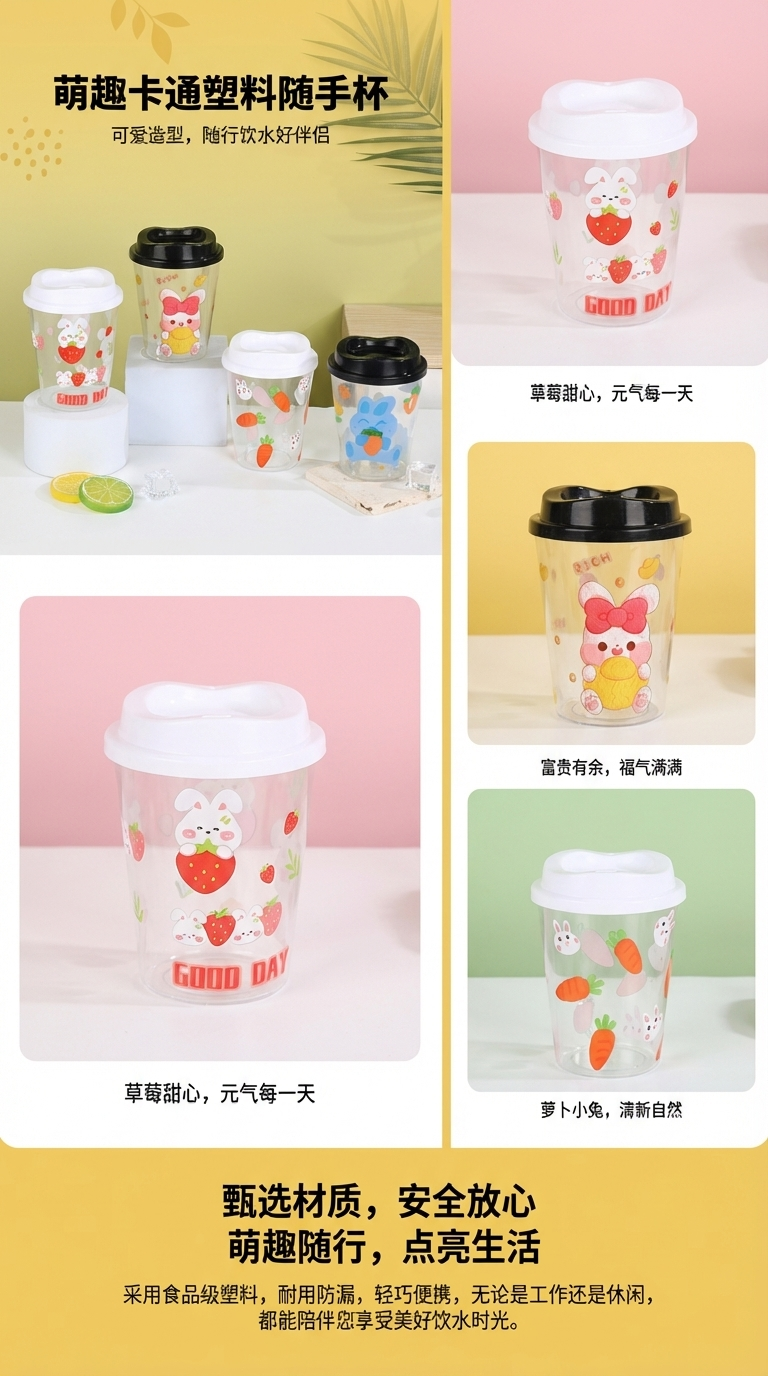 Cartoon animal children's straw cup, high appearance level student drinking plastic cup, pp straw drinking cup, luminous water cup, 1037-6H*400ML pic 1