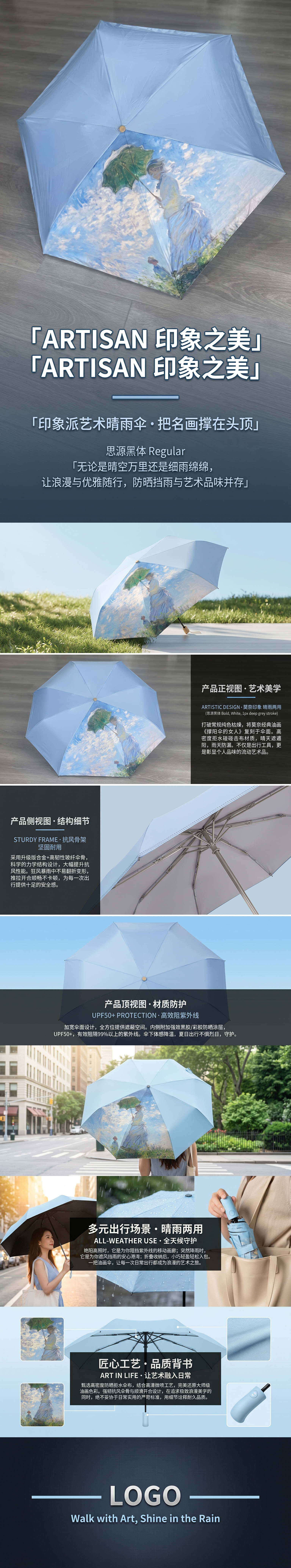 艺术画作印花晴雨两用伞 防水防晒轻便折叠详情1
