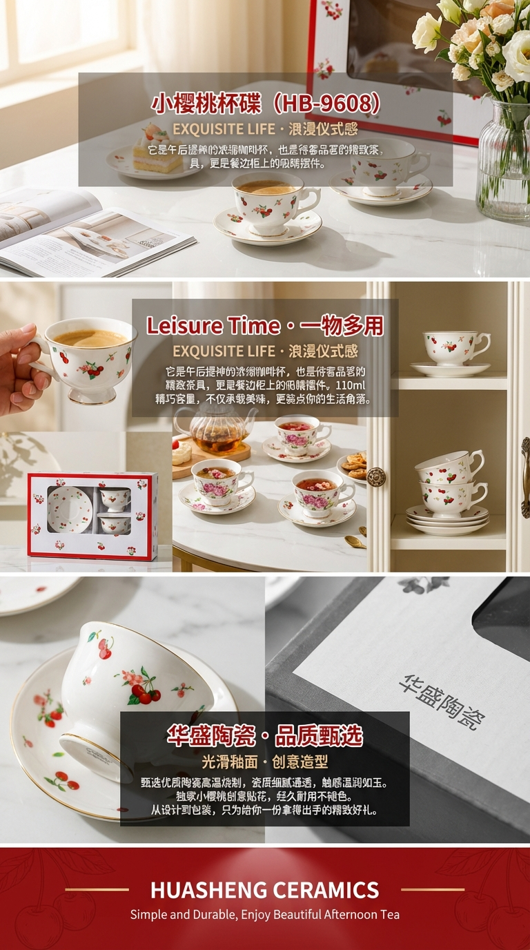 小樱桃杯碟陶瓷餐具套装欧式日用碗碟碗盘家用厨房用品详情3