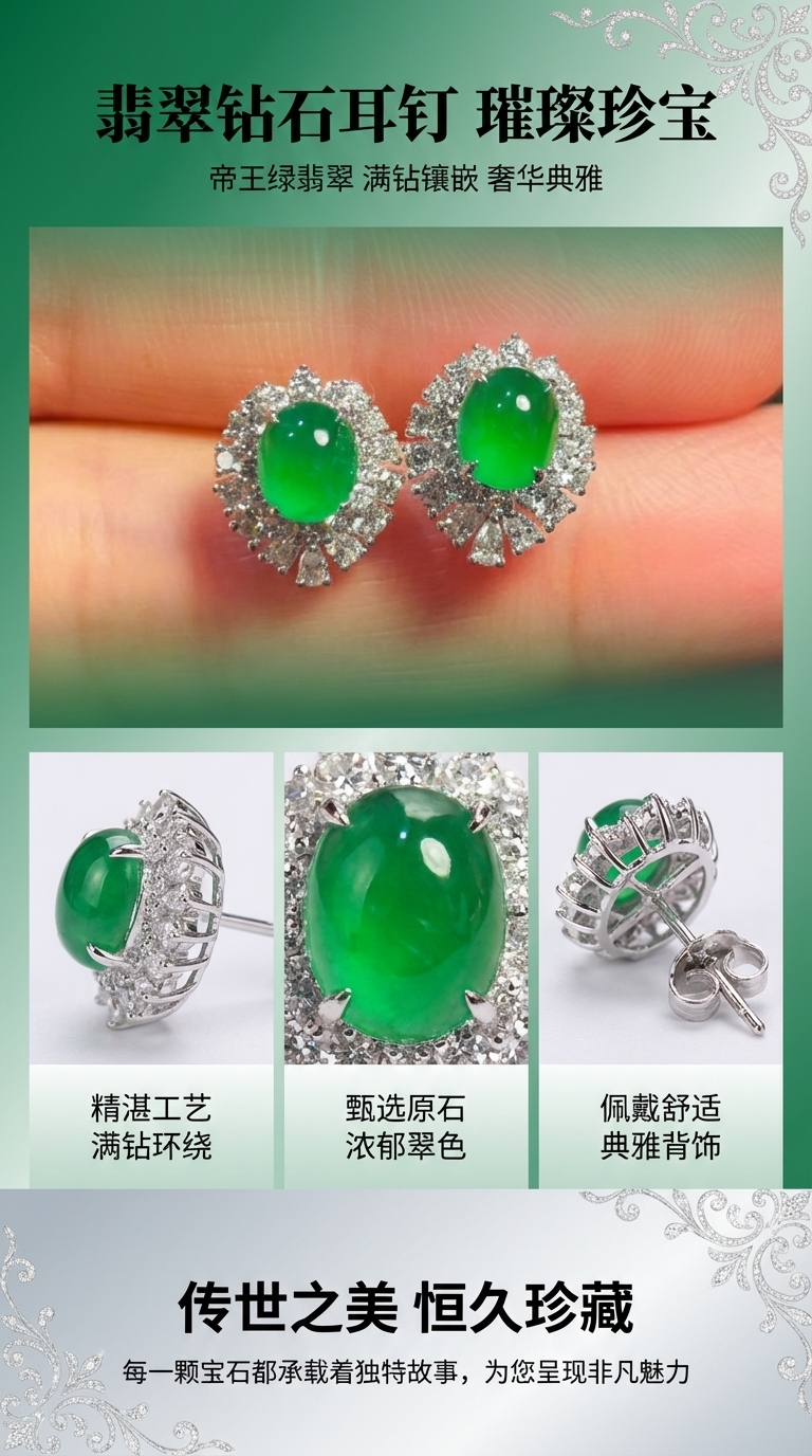 翡翠珠宝耳钉耳饰天然翡翠珠宝首饰详情1