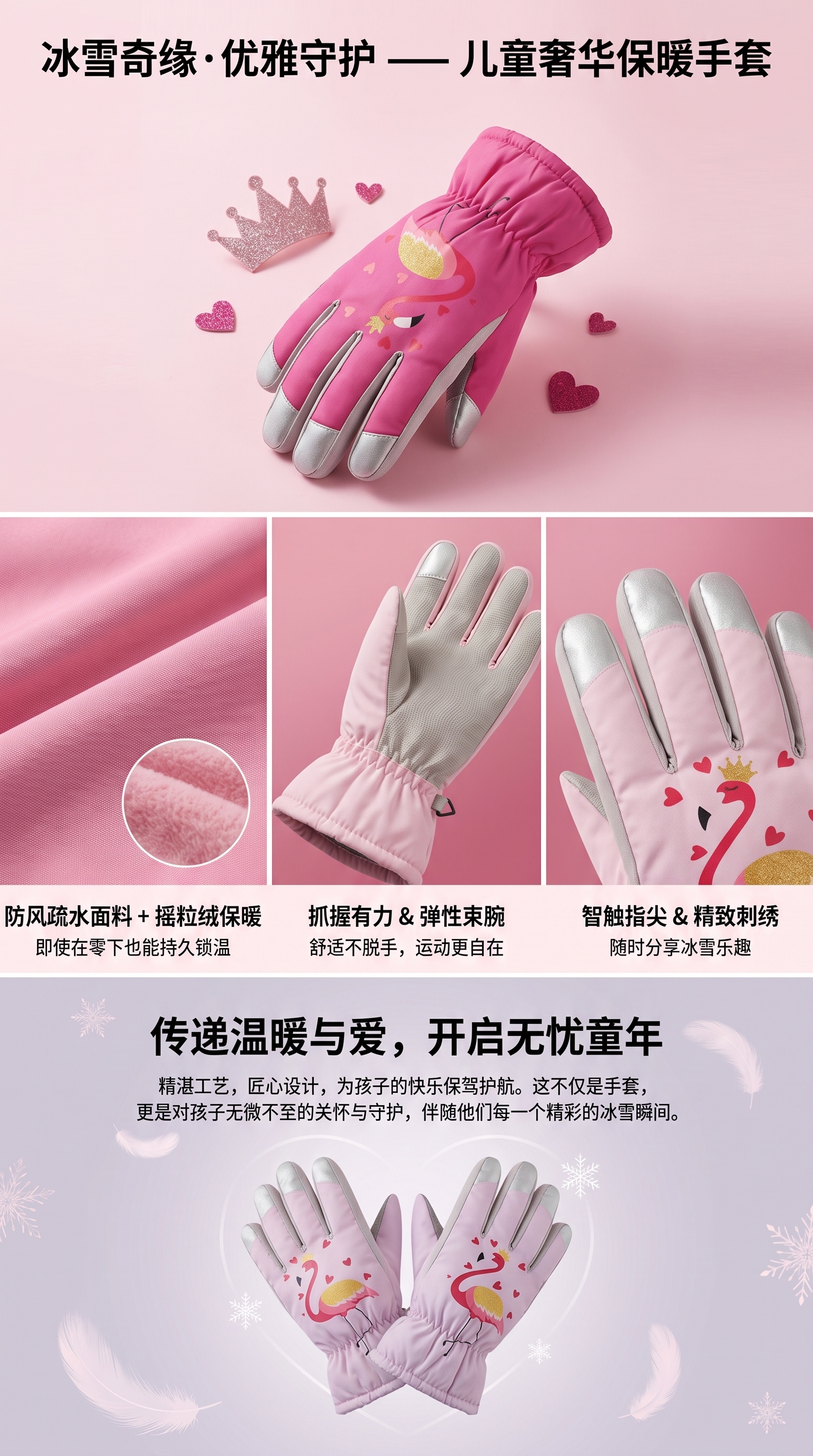 Pink flamingo pattern warm gloves with fashionable printed anti-slip touch screen pic 1