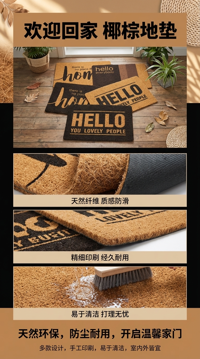 Welcome message: Five-piece combination floor mat, orange and black color door mat, small carpet, pet mat, PVC bathtub anti-slip mat pic 1
