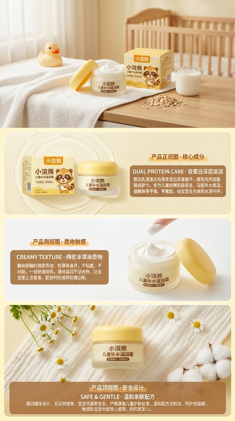 Coati 儿童补水滋润霜小浣熊包装盒罐装护肤产品保湿修护柔润呵护详情2