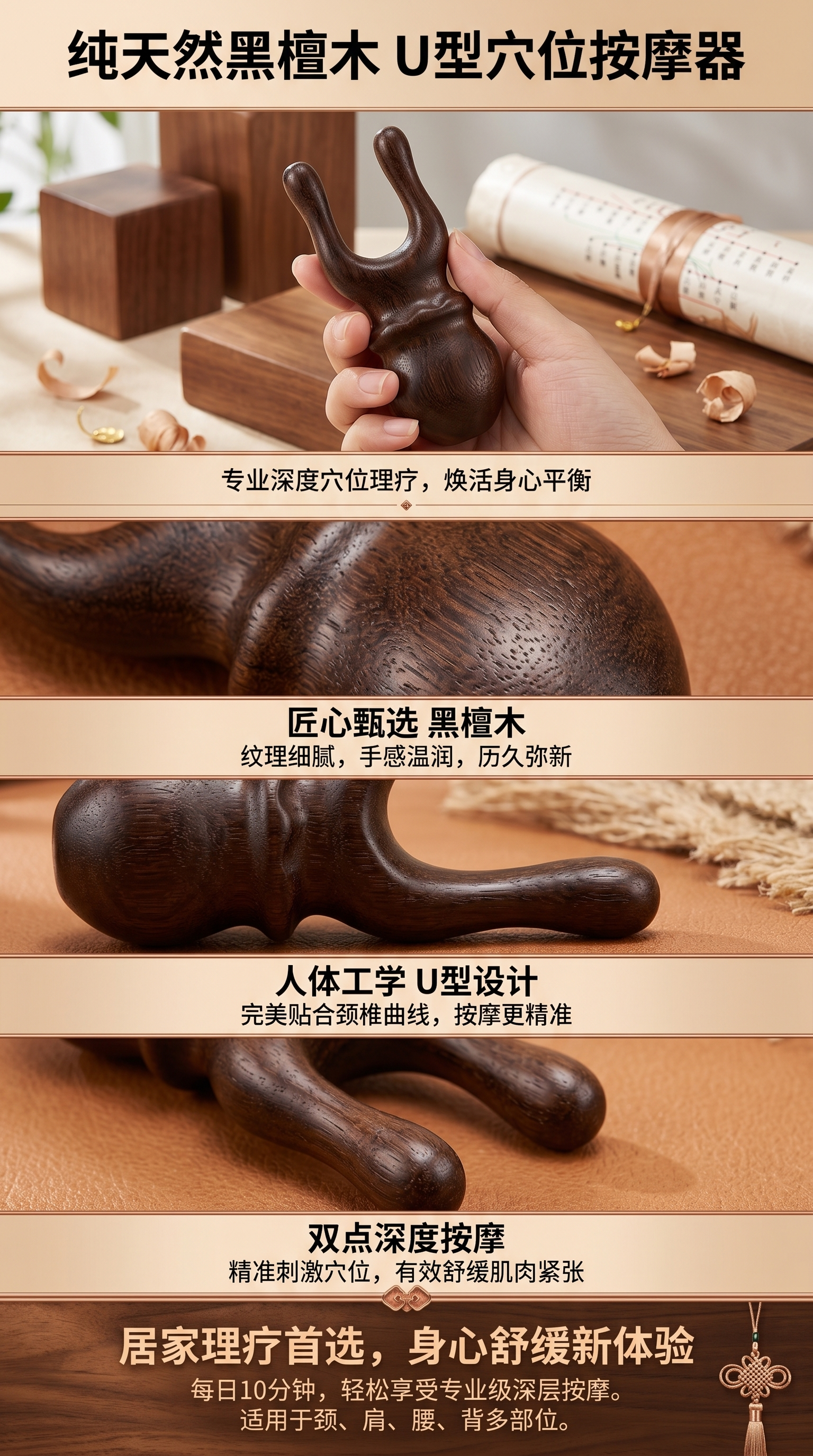 木质按摩器 便携式经络疏通神器 按摩放松肩颈腰背 独立包装详情1
