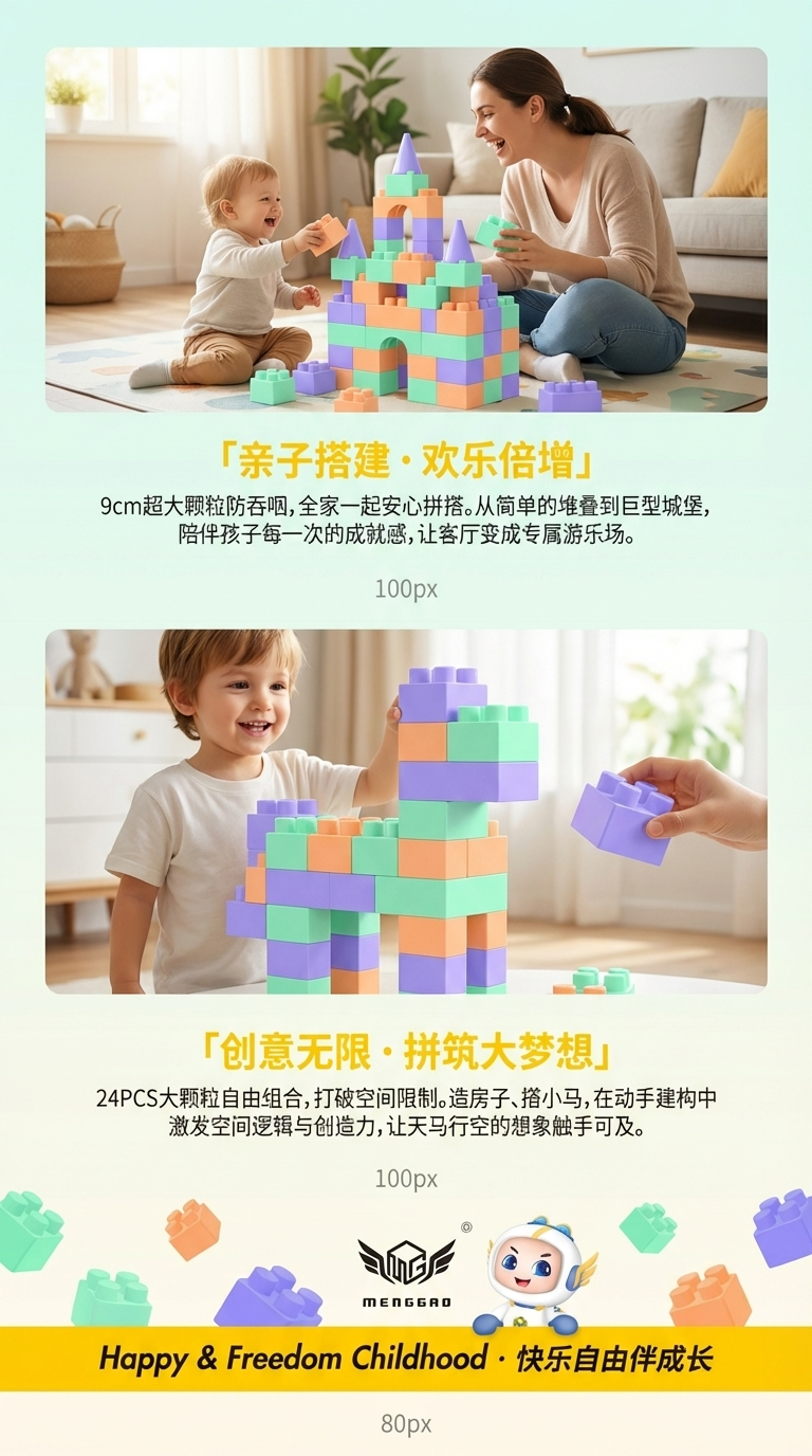 MENGGAO大号积木块套装24个彩色超大颗粒积木外贸详情3