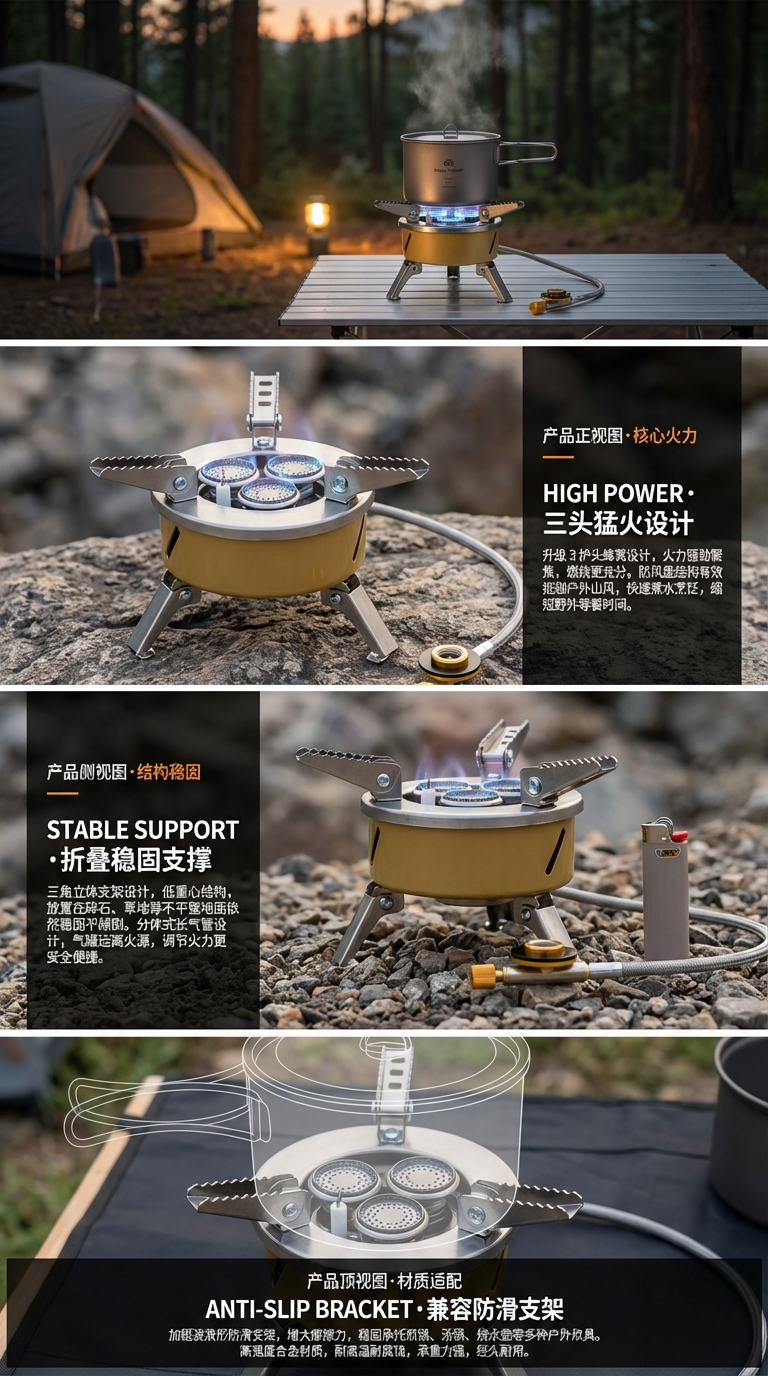 户外三星炉灶防风猛火炉头野餐露营卡式液化气便携式野营炉户外炉详情2