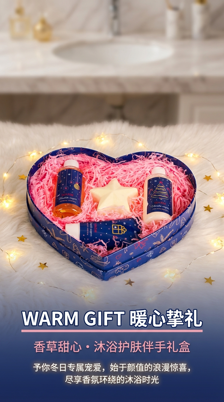 Romantic heart-shaped gift box, body care products, long-lasting moisturizing body lotion, body wash, four-piece set, perfect for your girlfriend or lady as a warm gift and souvenir pic 1